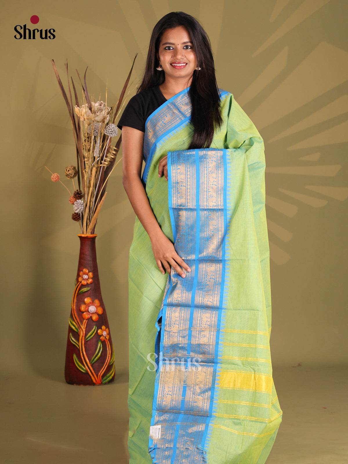 Green & Blue - Chettinad Cotton Saree - Shop on Shrus.com