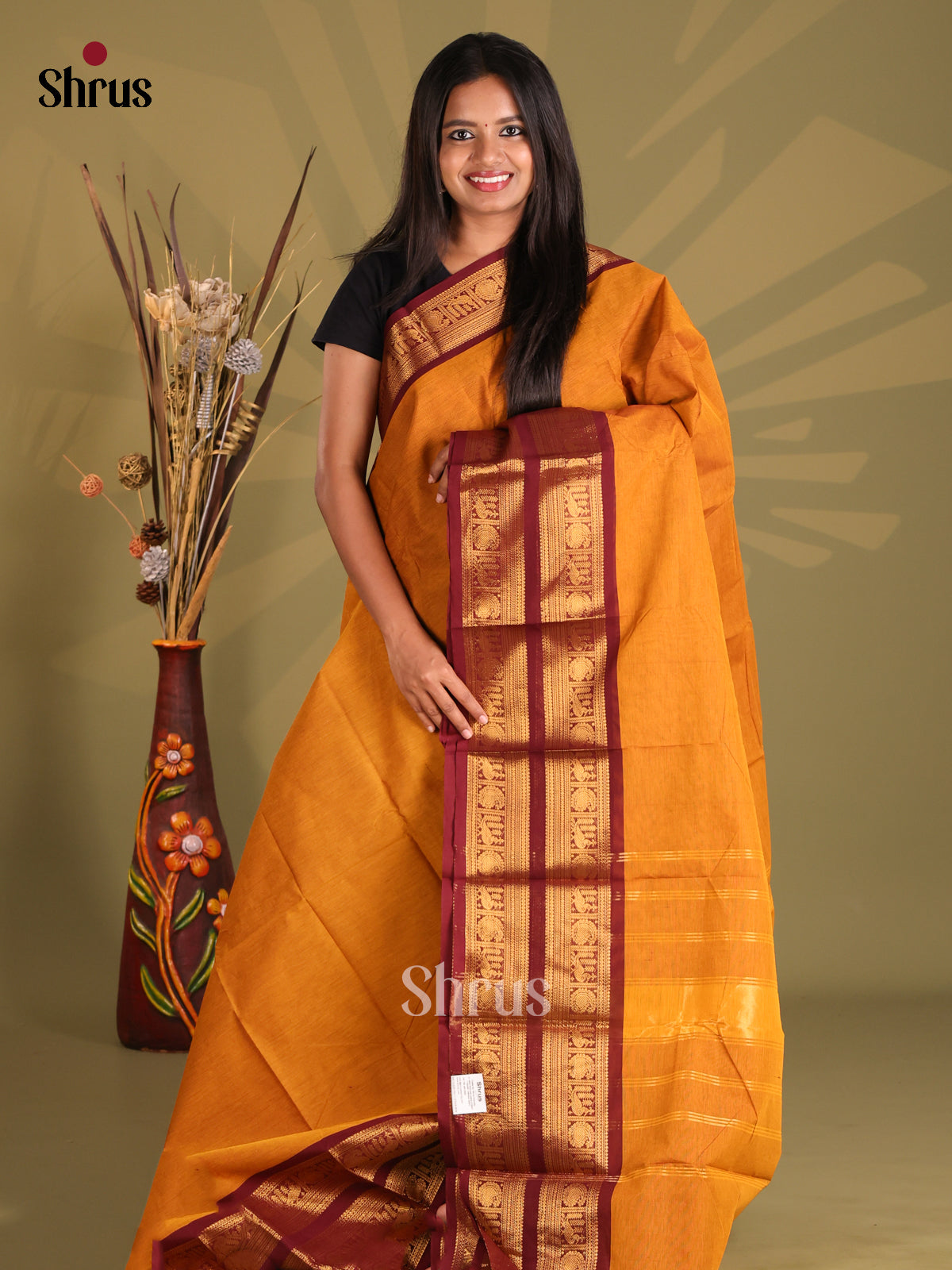 Mustard & Maroon - Chettinad Cotton Saree - Shop on Shrus.com