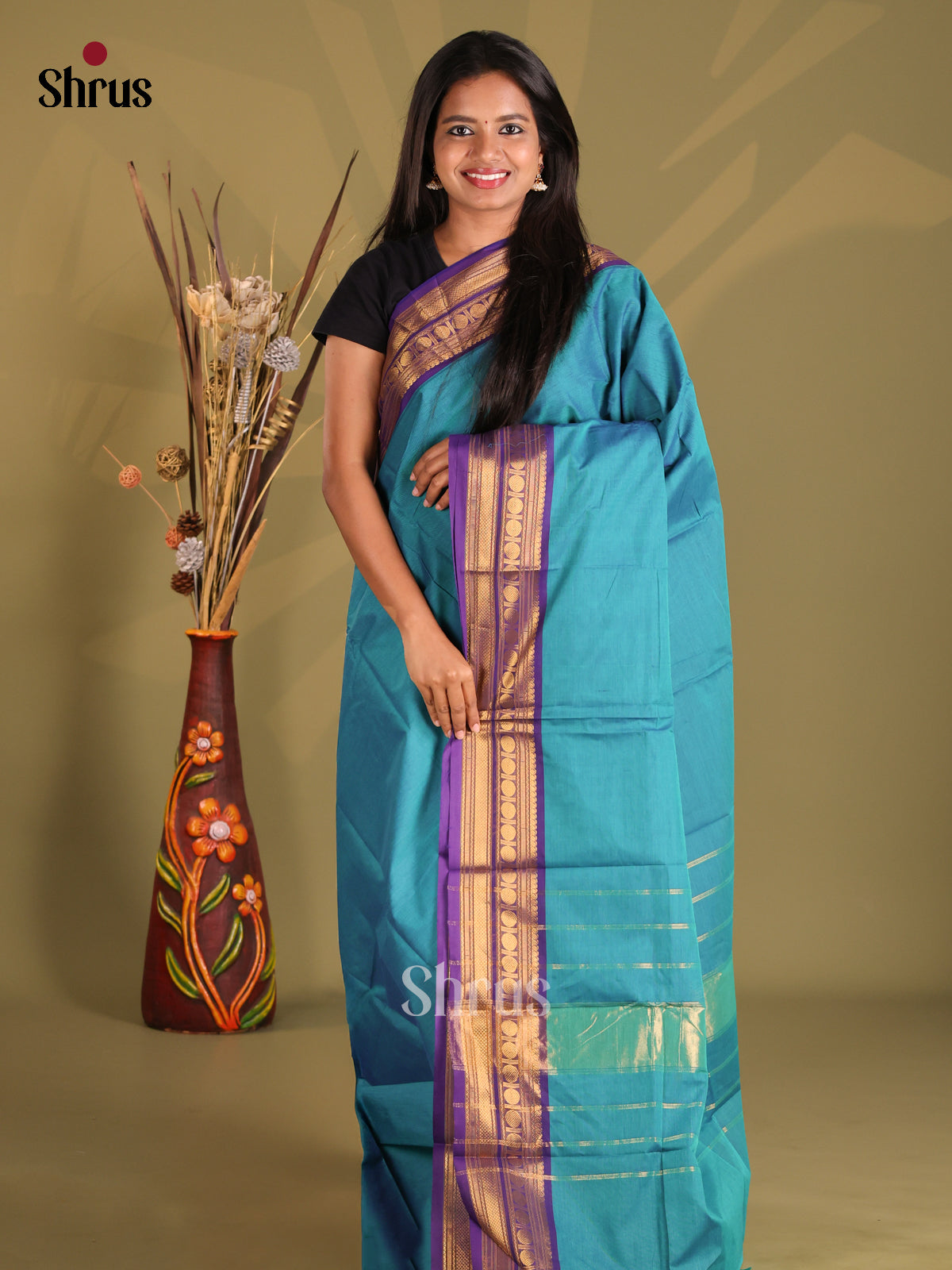 Blue & Purple - Chettinad Cotton Saree - Shop on Shrus.com
