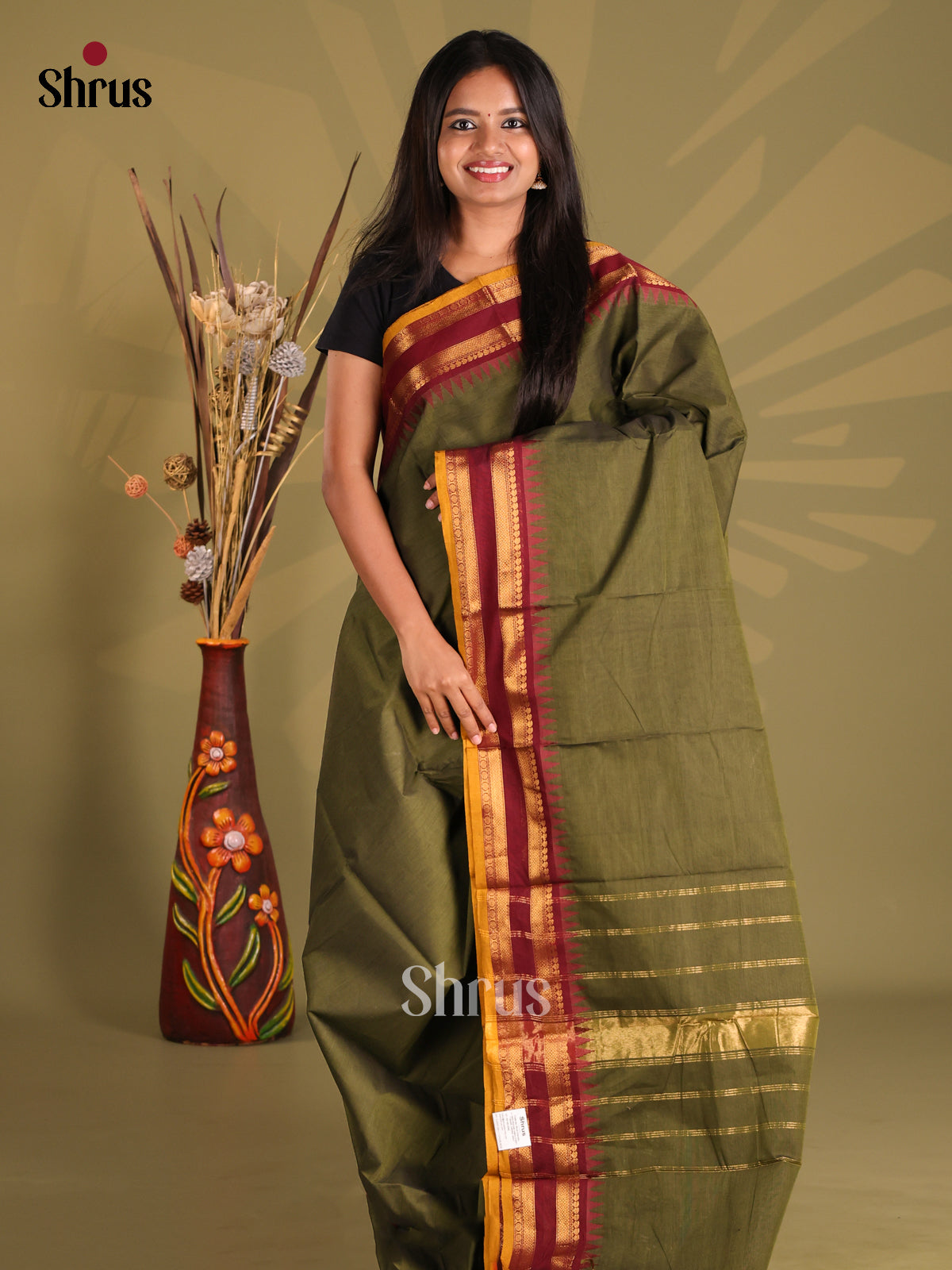 Green & Maroon - Chettinad Cotton Saree - Shop on Shrus.com