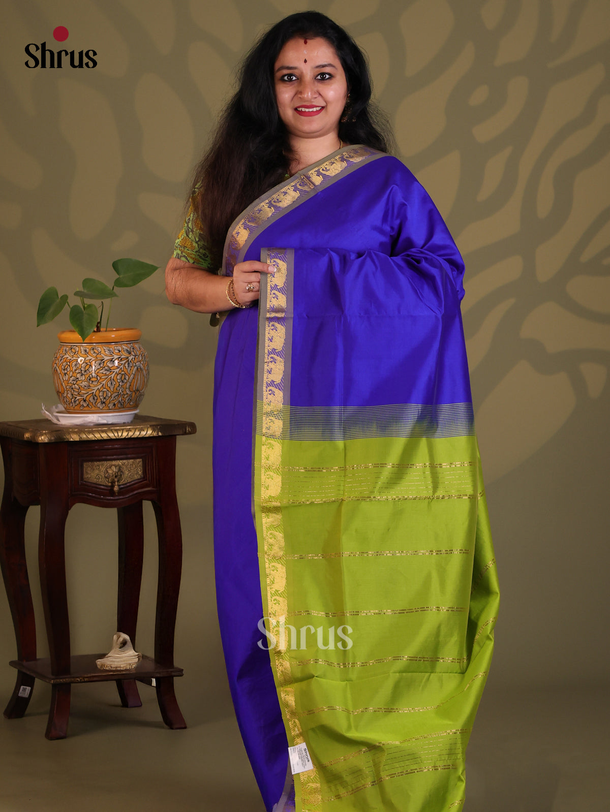 Blue & Green - Silkcotton-halfpure Saree - Shop on Shrus.com