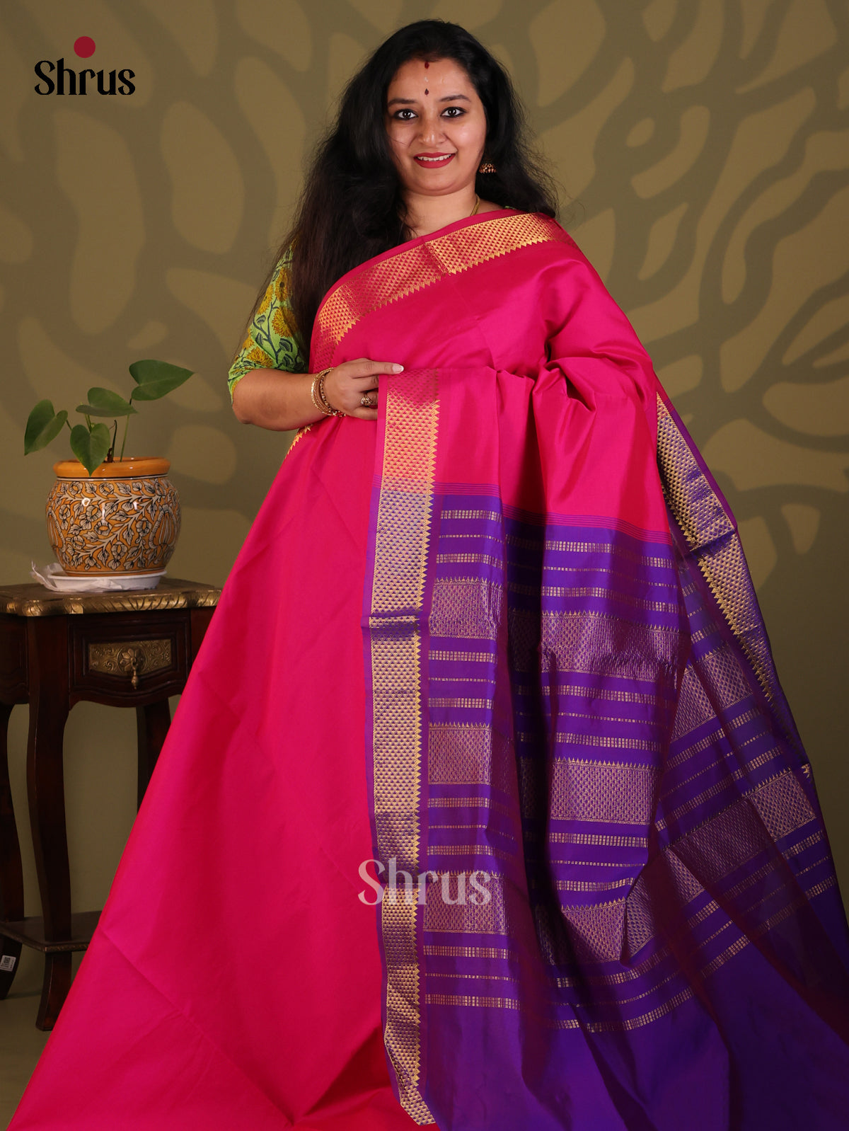 Pink with Violet - Silkcotton-halfpure Saree - Shop on Shrus.com