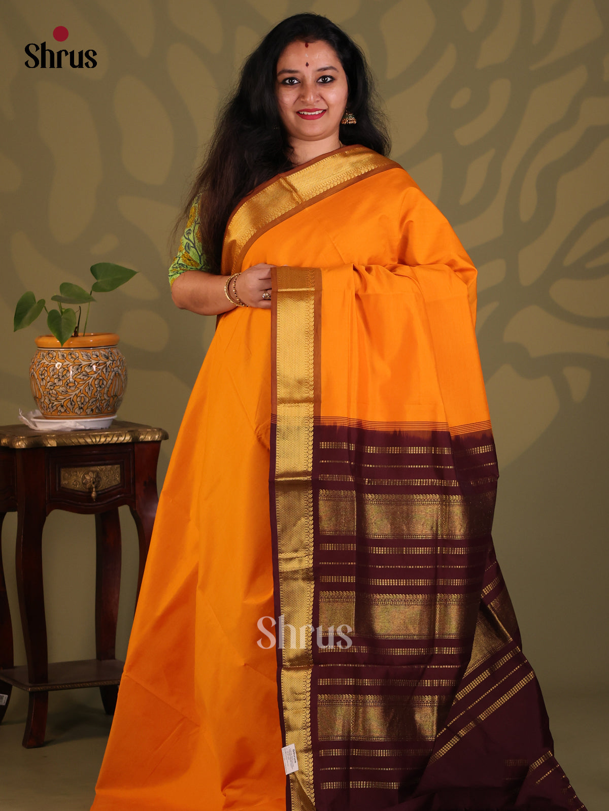 Mambaza Yellow with Arakku Maroon- Silkcotton-halfpure Saree - Shop on Shrus.com