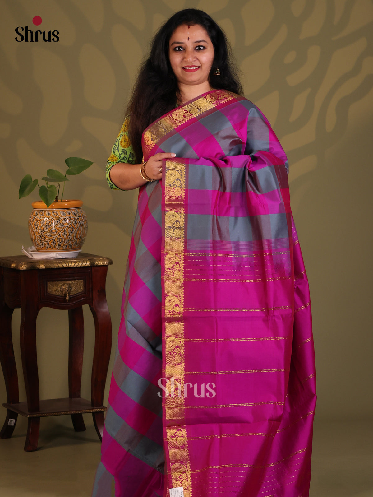 Grey & Purple- Silkcotton-halfpure Saree - Shop on Shrus.com