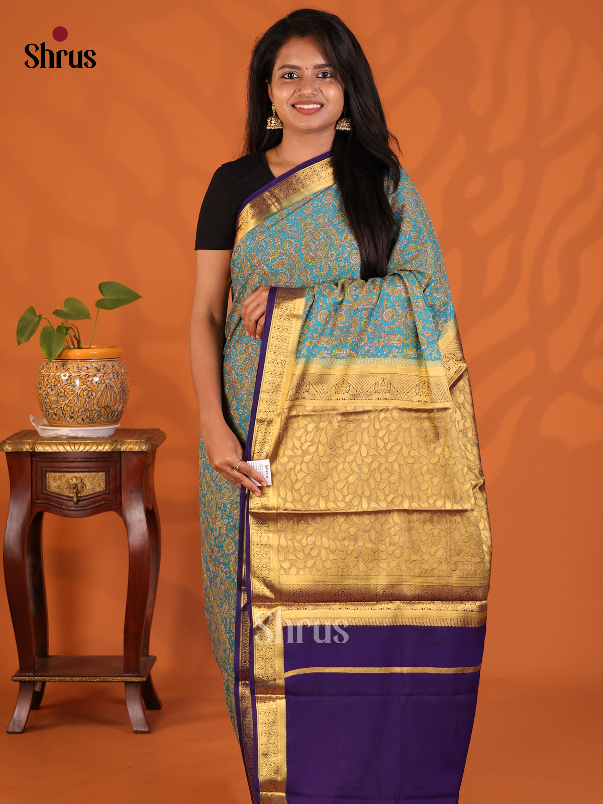 Blue with Violet - Semi Mysoresilk Saree - Shop on Shrus.com