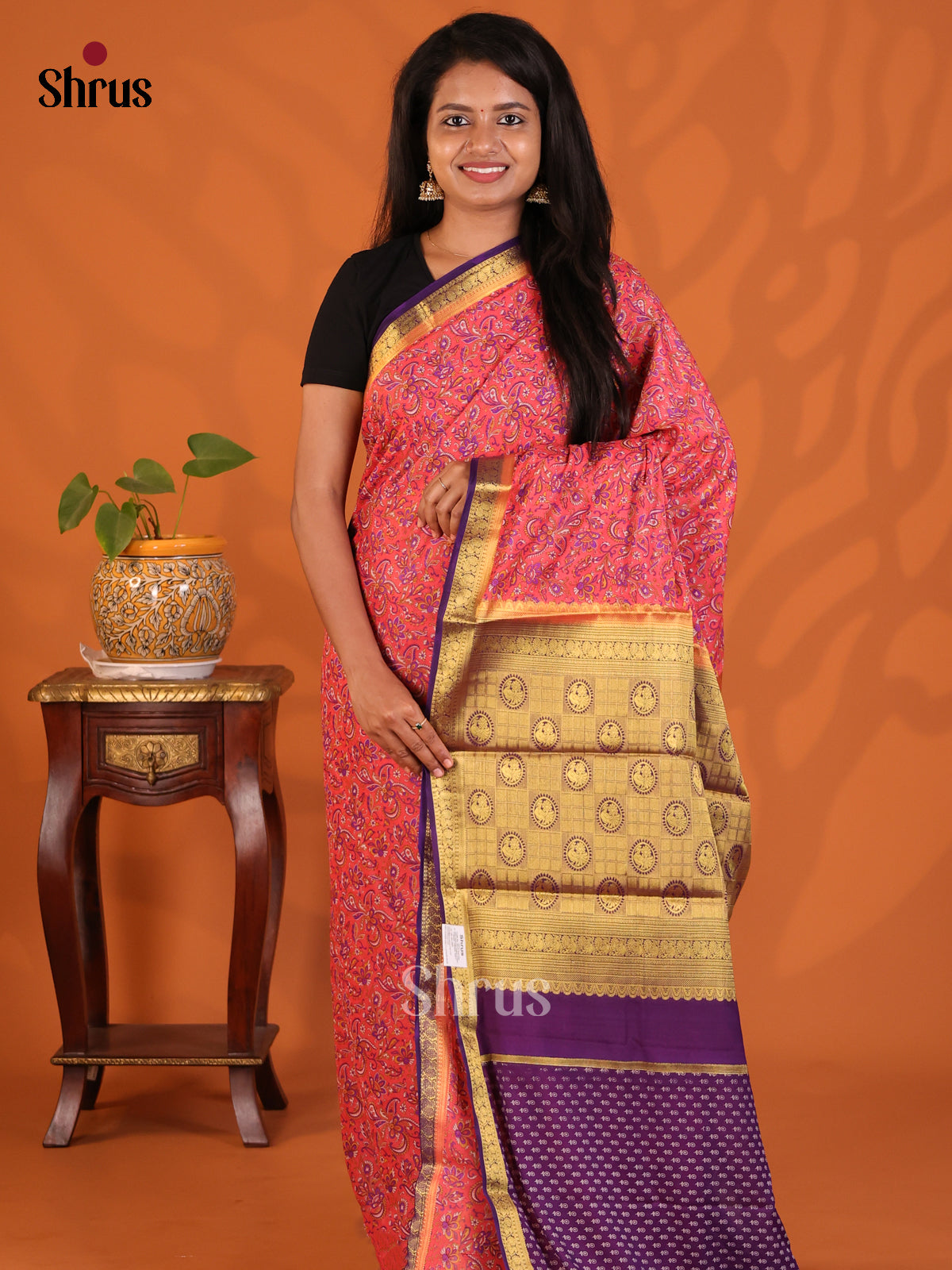 Pink with Violet - Semi Mysoresilk Saree - Shop on Shrus.com