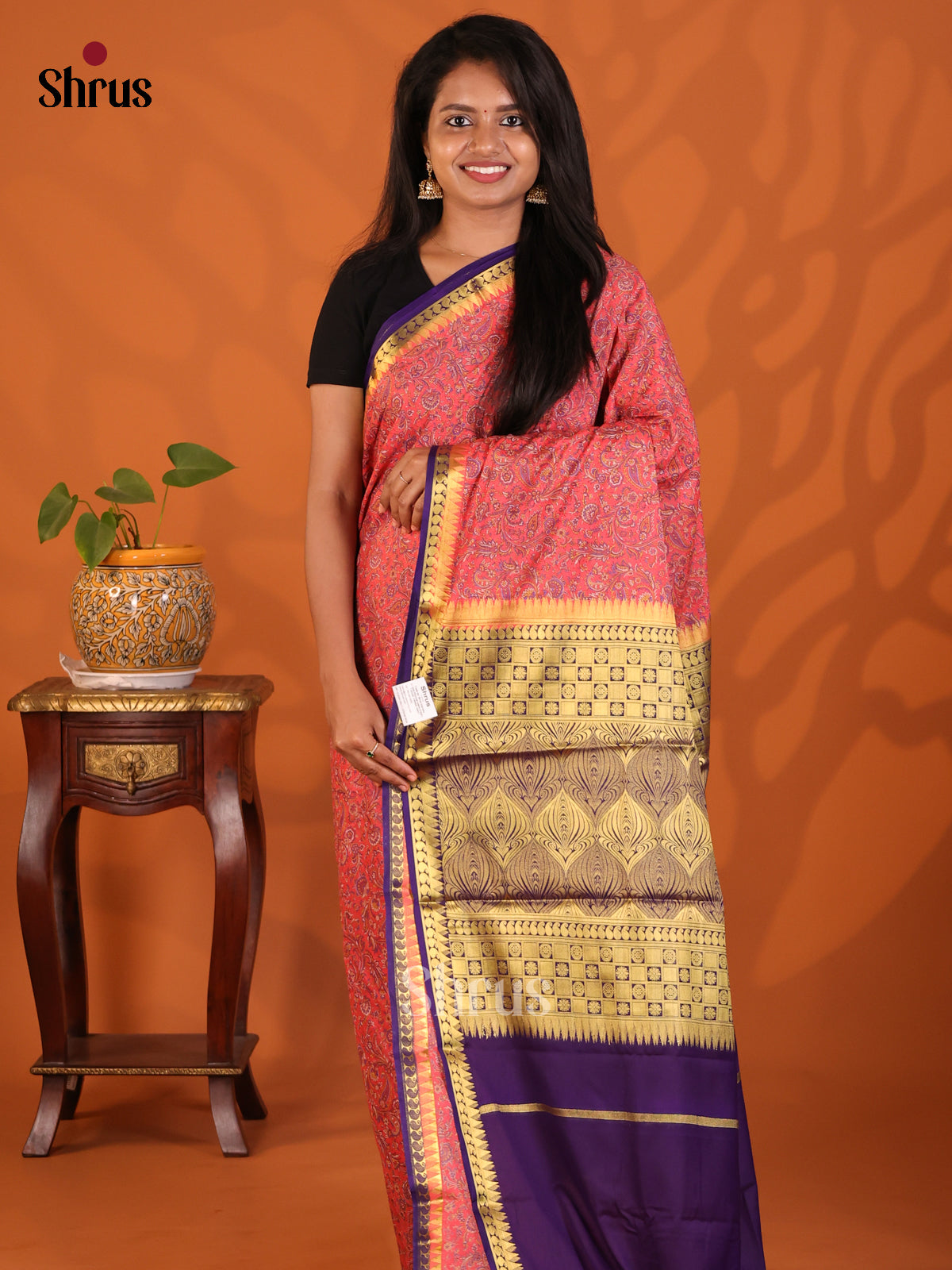 Pink with Violet - Semi Mysoresilk Saree - Shop on Shrus.com