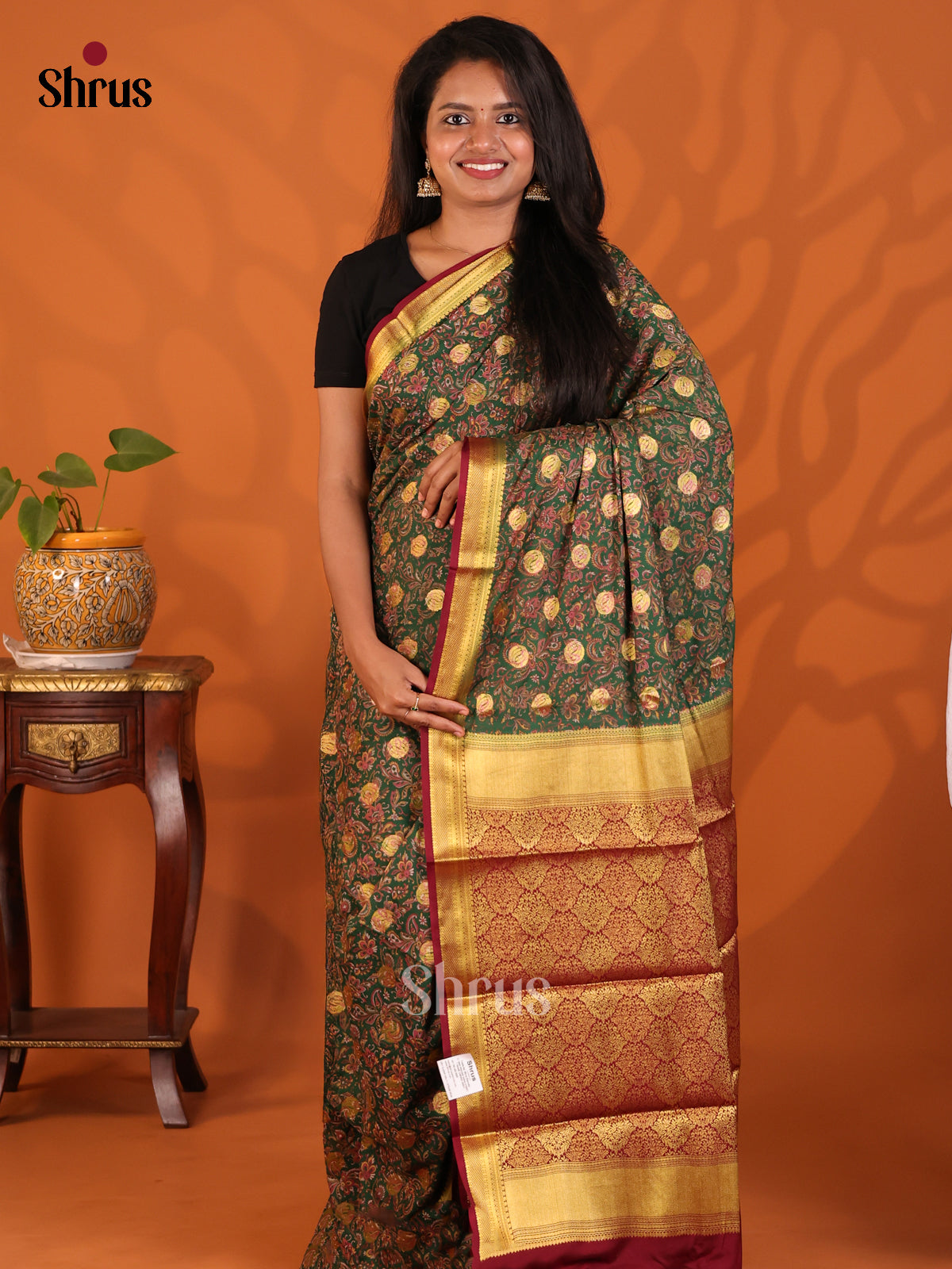 Green with Maroon - Semi Mysoresilk Saree - Shop on Shrus.com