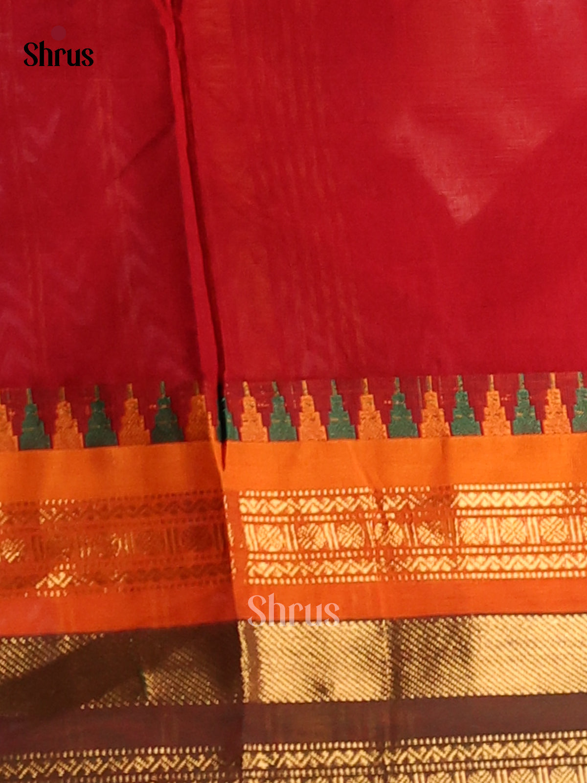 Red with Green - Chettinad Cotton Saree - Shop on Shrus.com