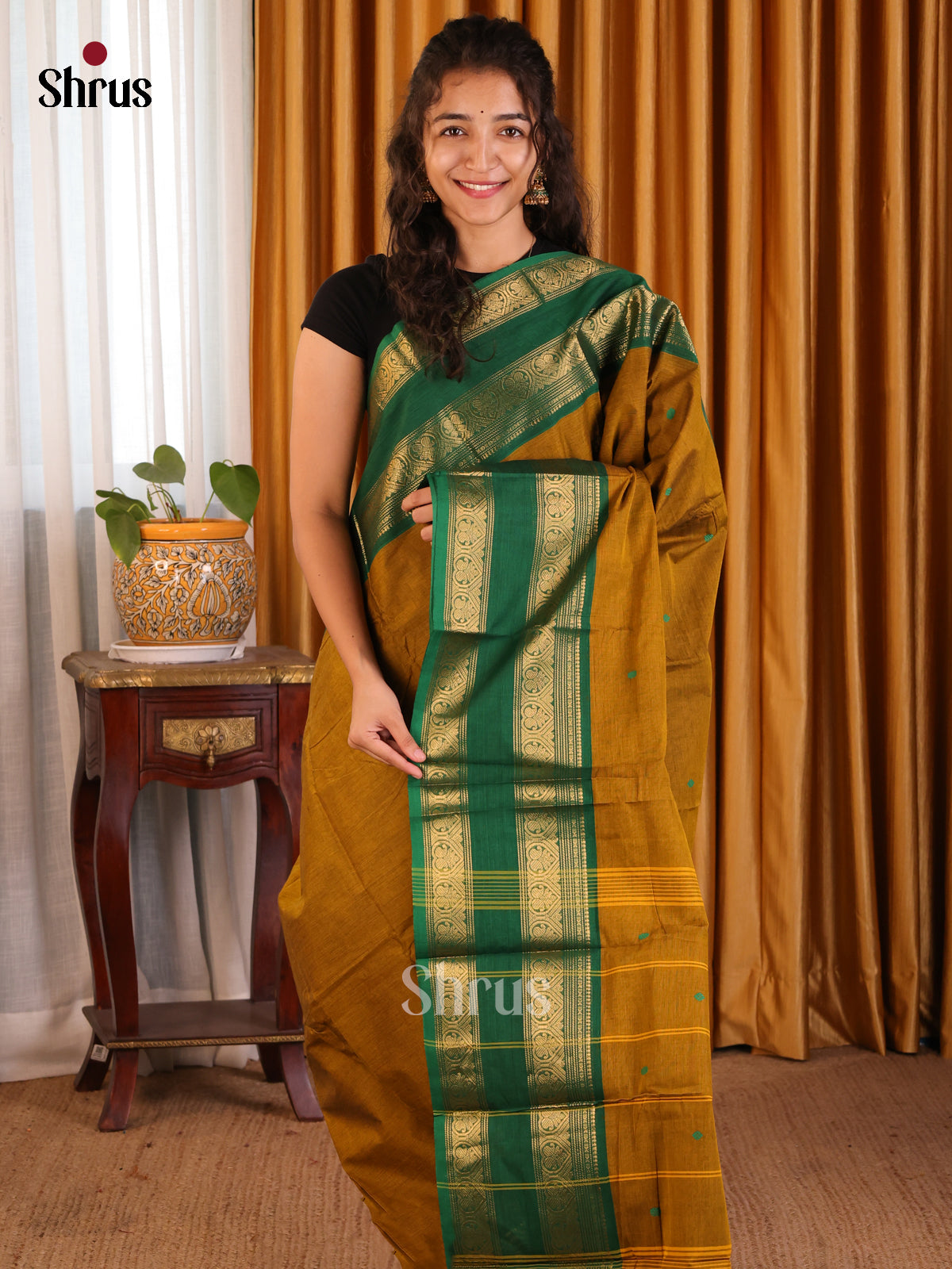 Mehandi with Green- Chettinad Cotton Saree - Shop on Shrus.com