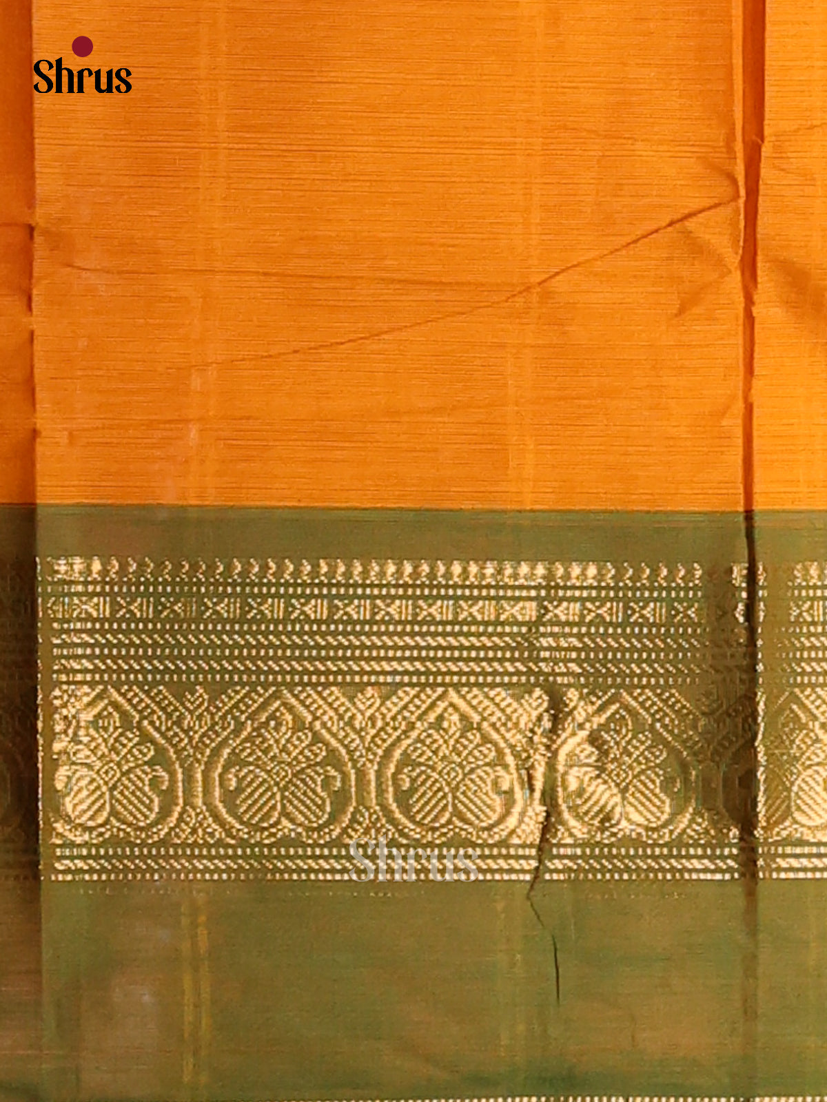 Bright Mustard Chettinad Cotton Saree with Green Zari Rettapet Border & Buttas - Shop on Shrus.com