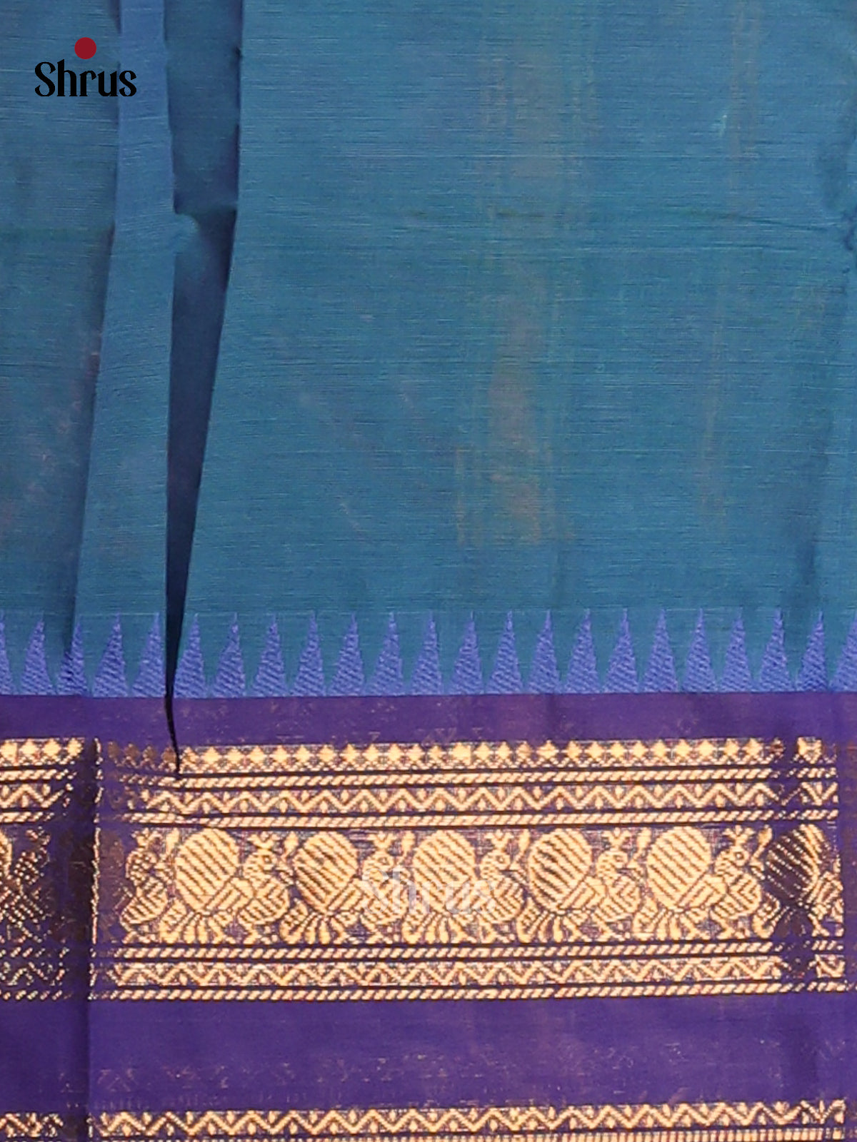 Teal with Blue- Chettinad Cotton Saree - Shop on Shrus.com