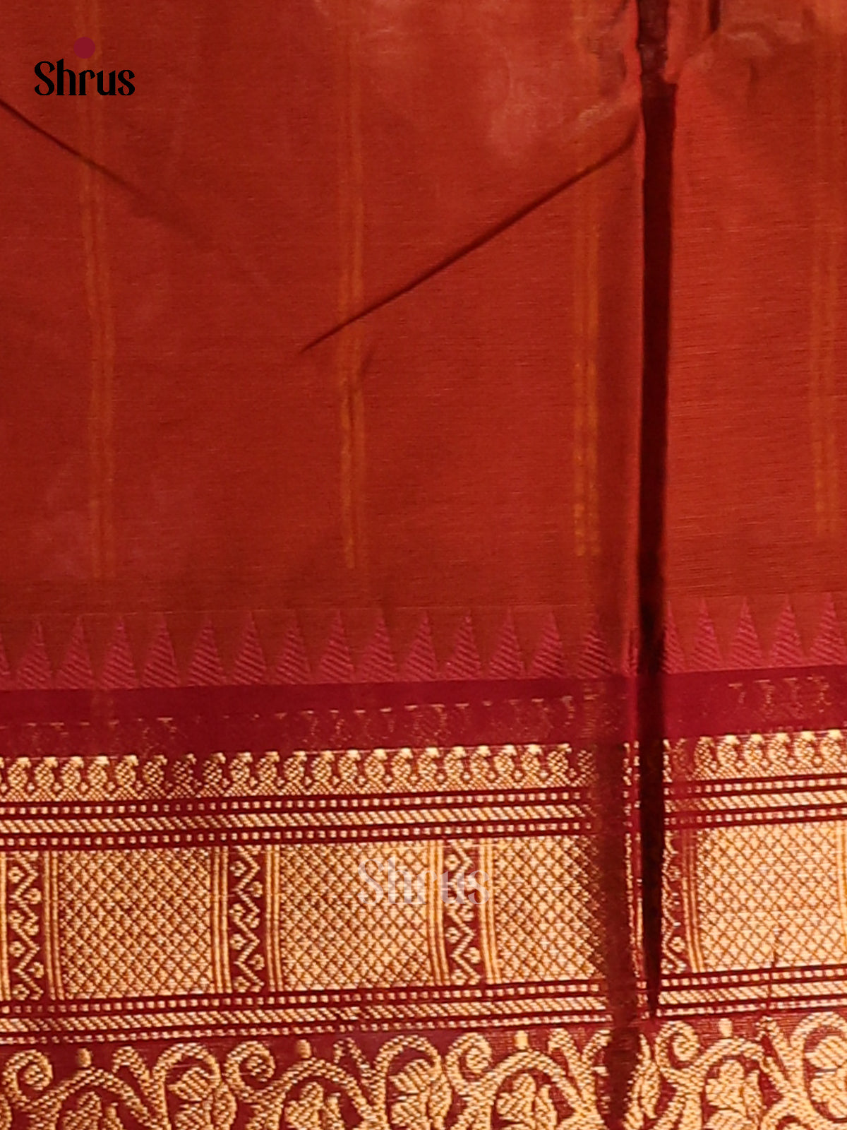Pretty Brick Chettinad Cotton Saree with Plain Body & Maroon Zari Border - Shop on Shrus.com