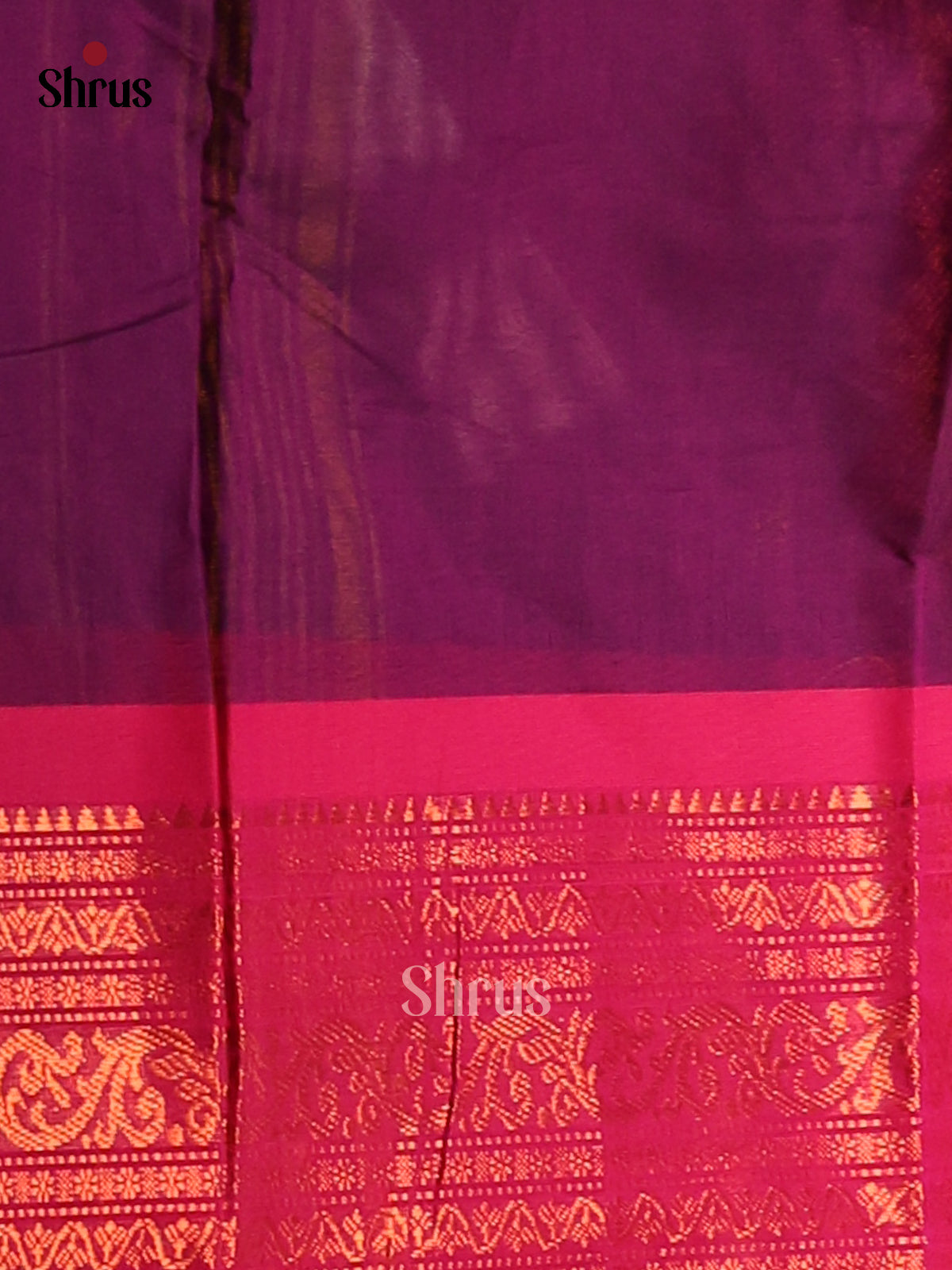 Enchanting Violet & Pink Zari Chettinad Cotton Saree With Thread Buttas & Zari Border - Shop on Shrus.com