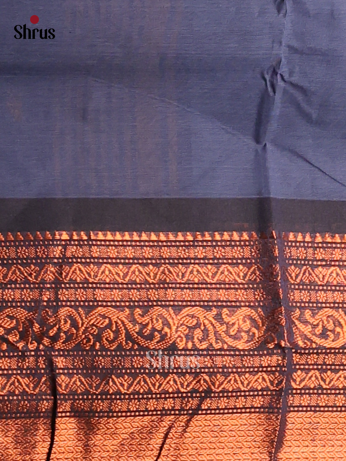 Timeless Blue Chettinad Cotton Saree With Zari Woven Border & Pallu - Shop on Shrus.com