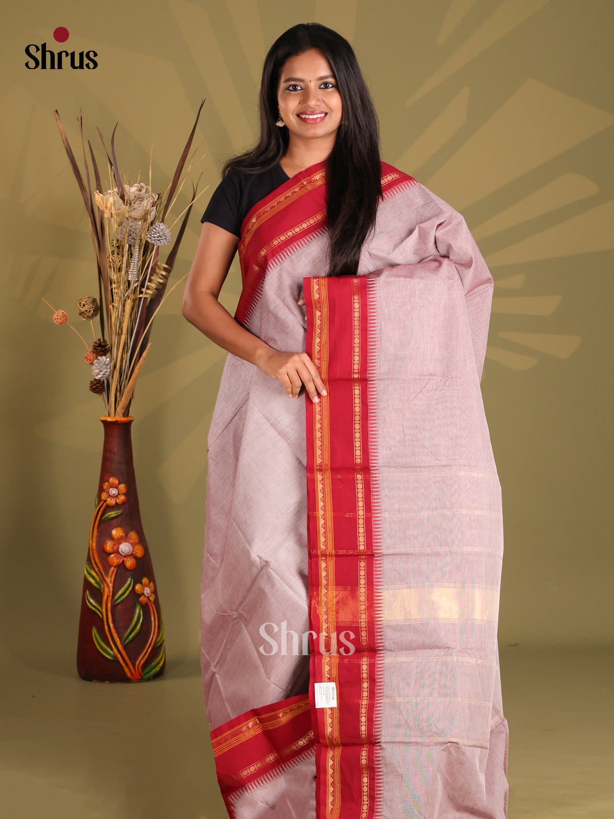 Mild Purple & Red - Chettinad Cotton Saree - Shop on Shrus.com