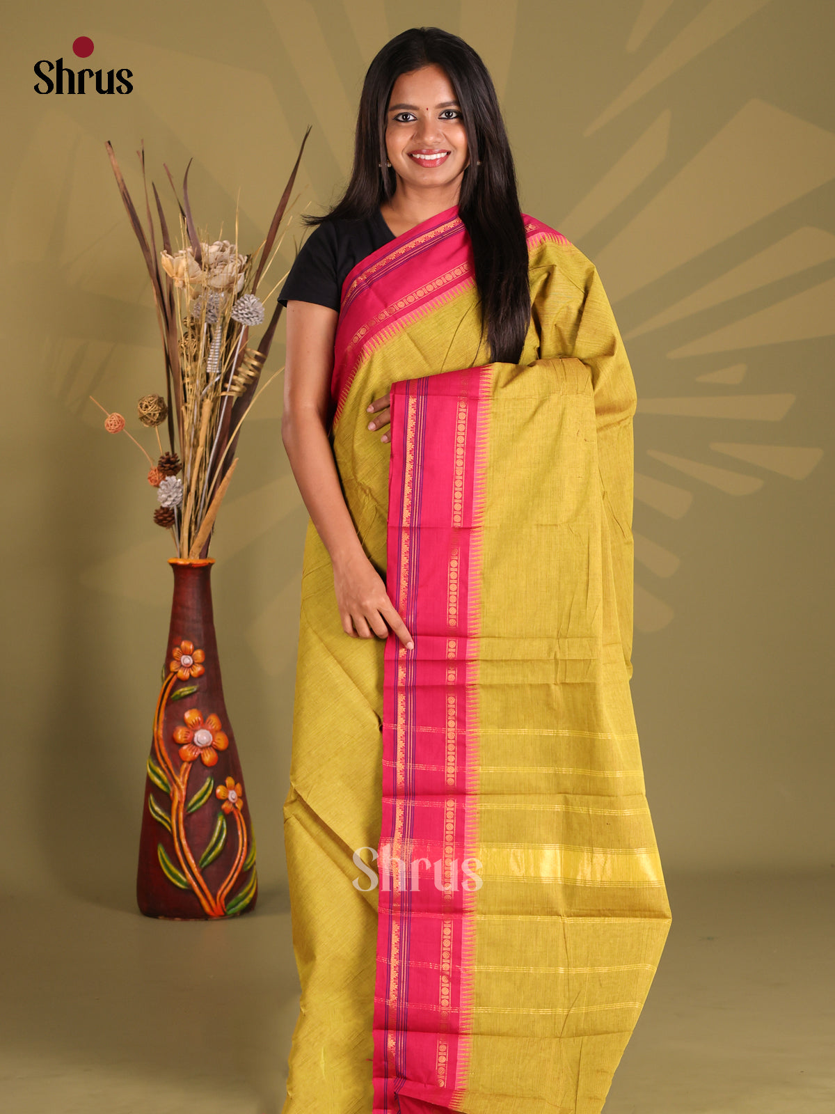 Mathulir Green & Pink- Chettinad Cotton Saree - Shop on Shrus.com