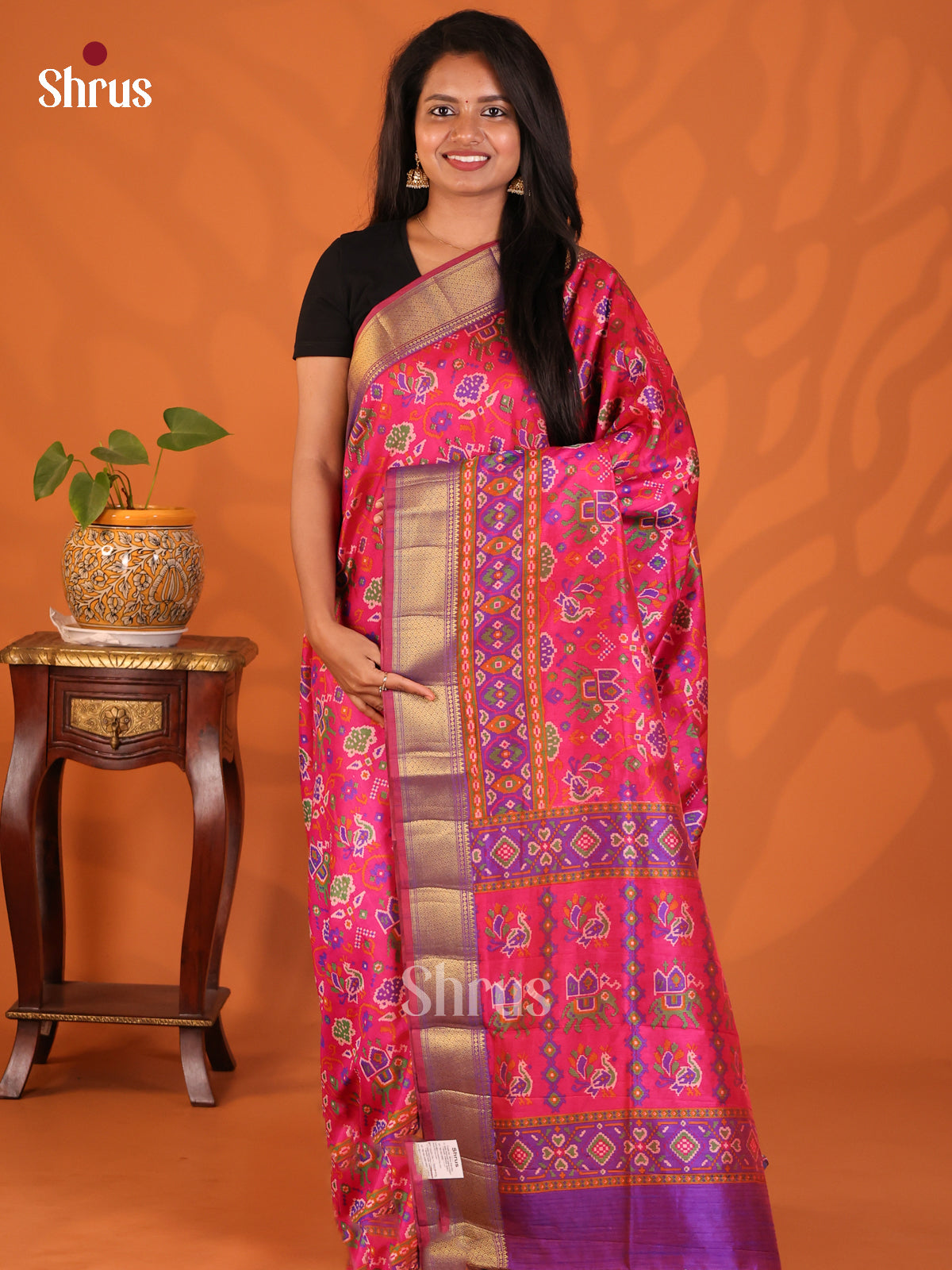 Pink with Purple - Semi Patola Saree - Shop on Shrus.com