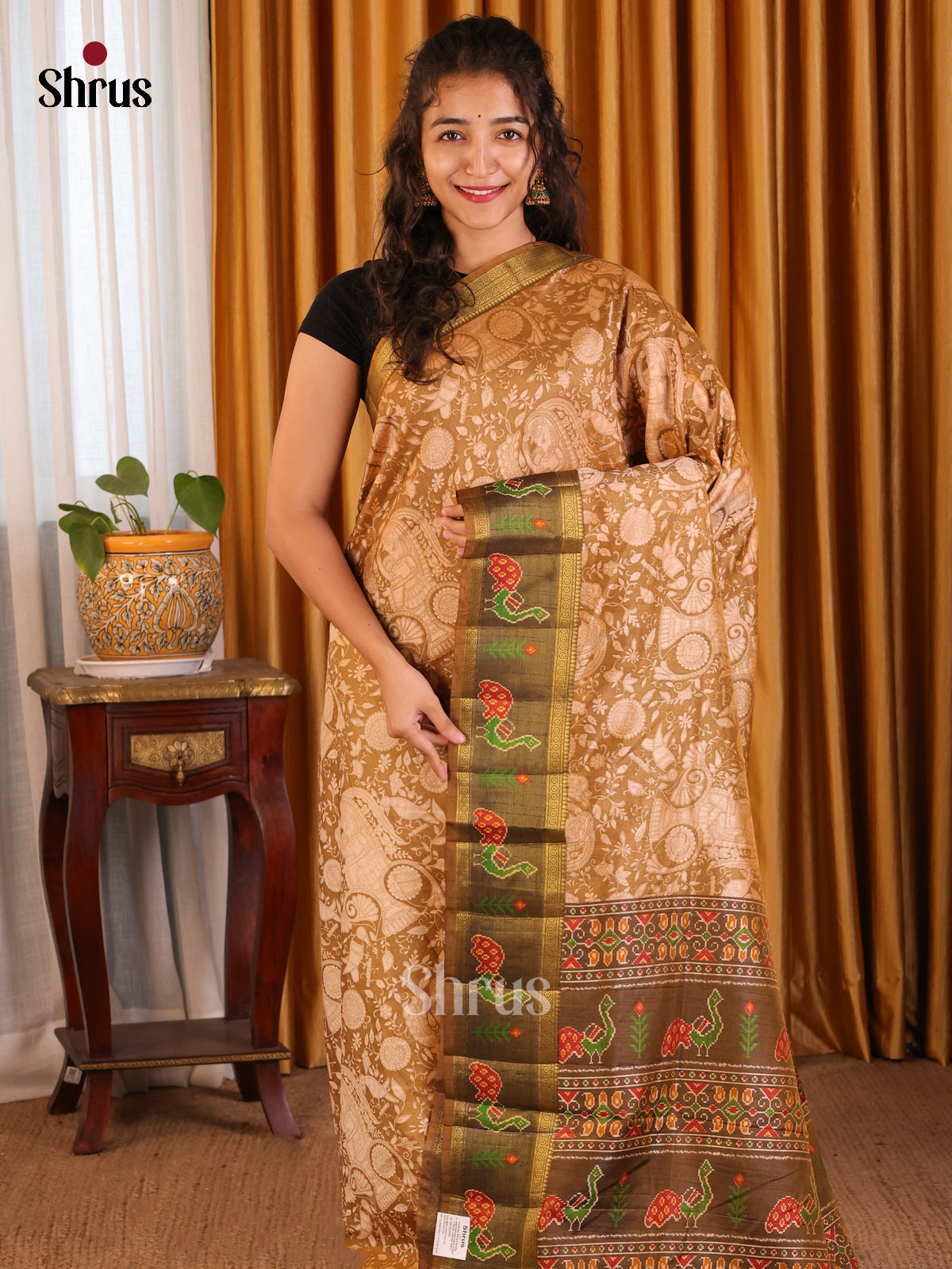 Brown - Semi Patola Saree - Shop on Shrus.com