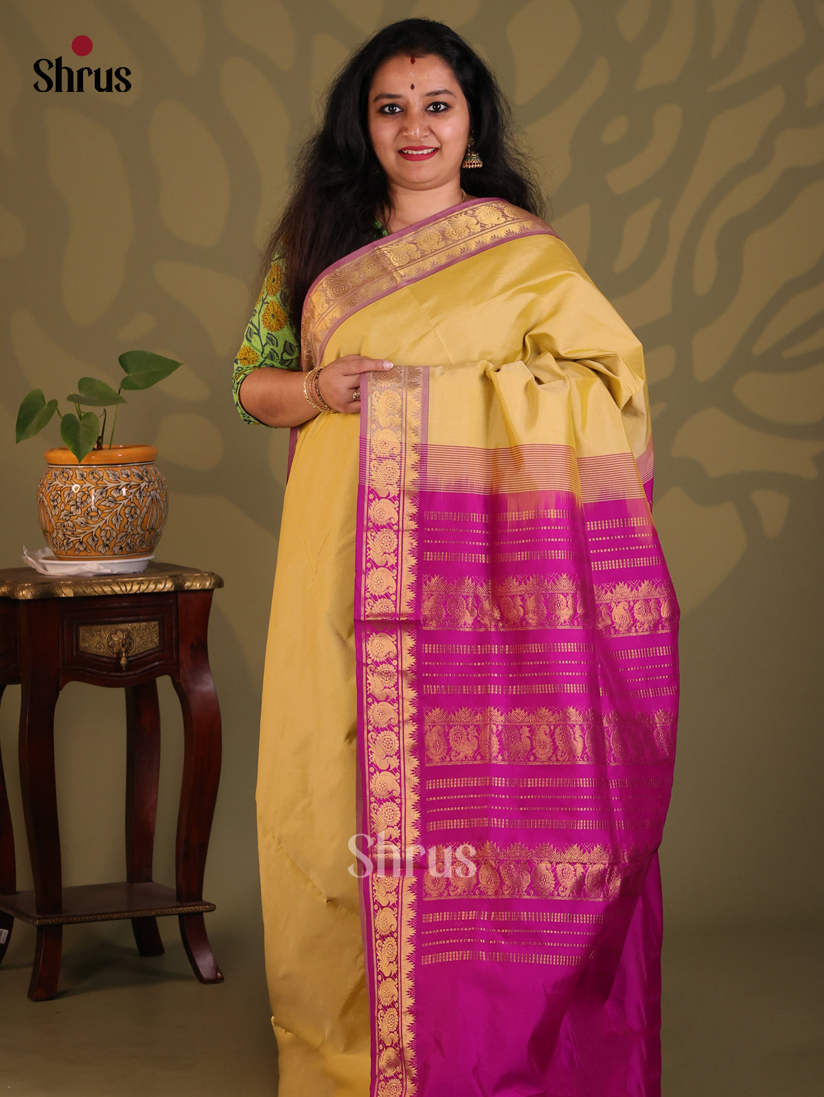 Sandal with Purple- Silkcotton-halfpure Saree - Shop on Shrus.com