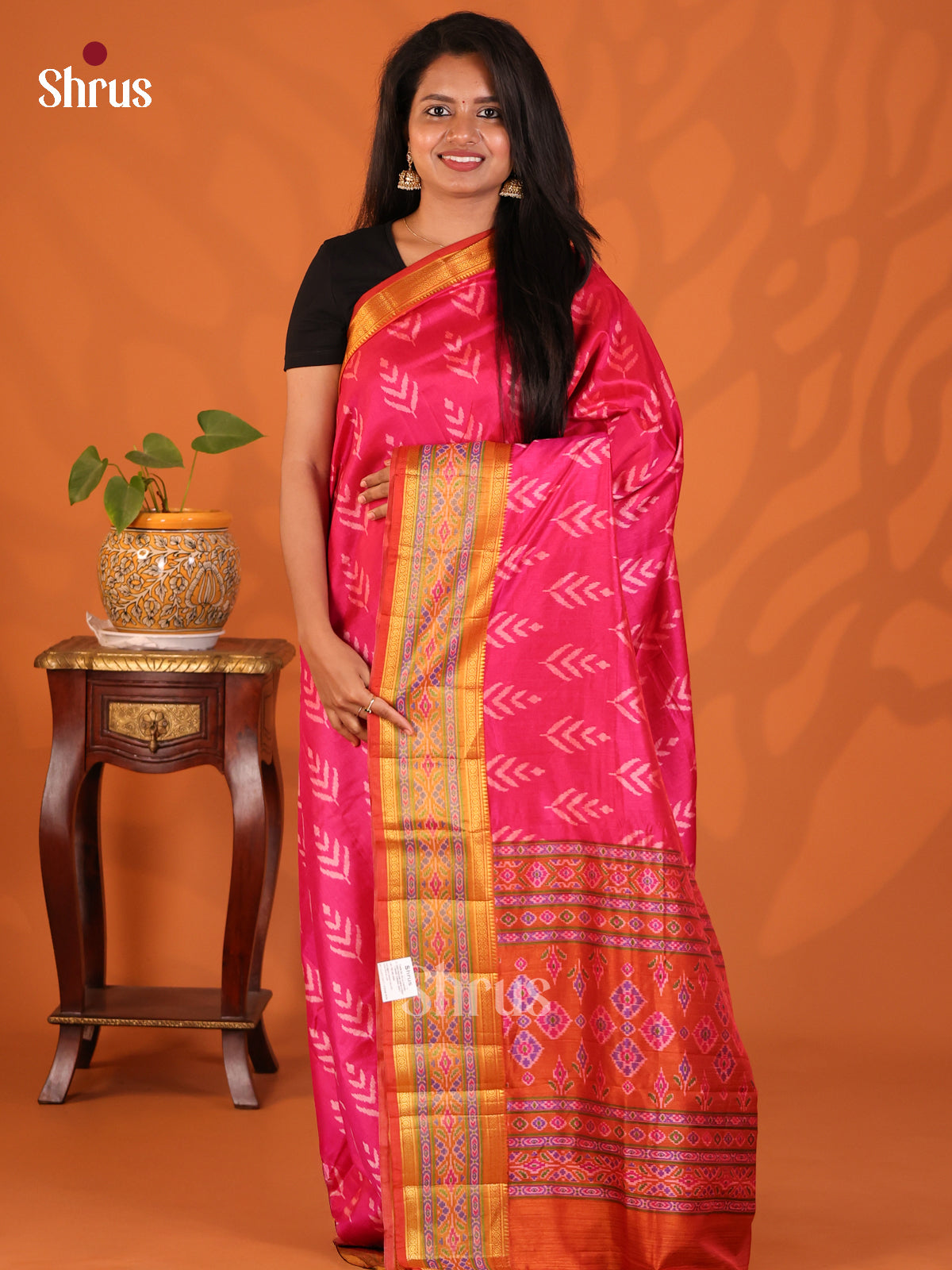 Pink with Orange - Semi Patola Saree - Shop on Shrus.com