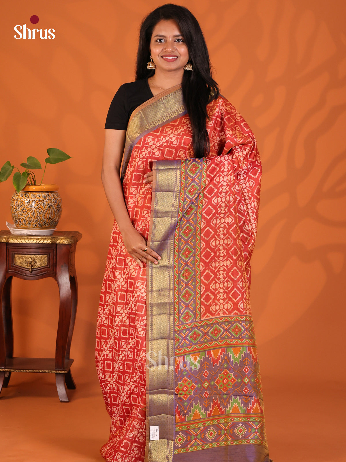 Red with Purple - Semi Patola Saree - Shop on Shrus.com