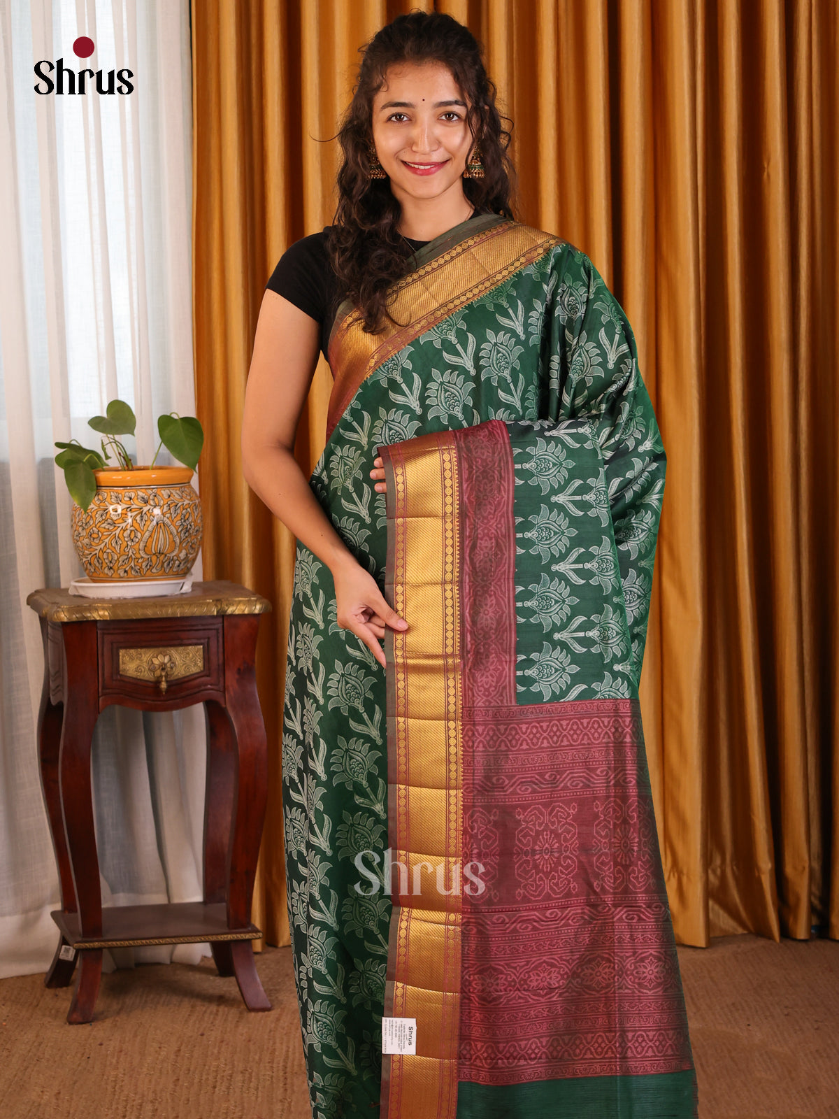 Green with Brown- Semi Patola Saree - Shop on Shrus.com