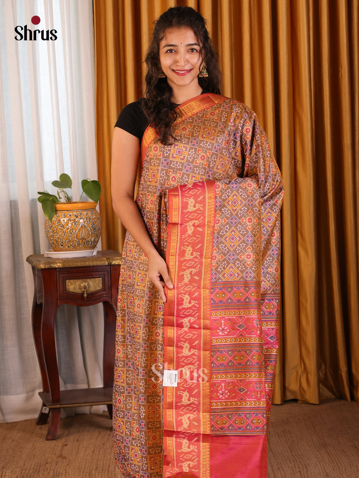 Purple with Orange- Semi Patola Saree - Shop on Shrus.com