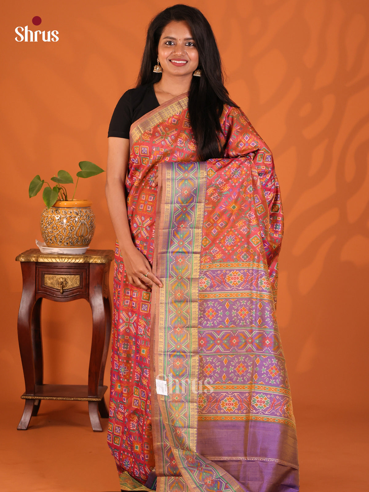 Rust with Purple- Semi Patola Saree - Shop on Shrus.com