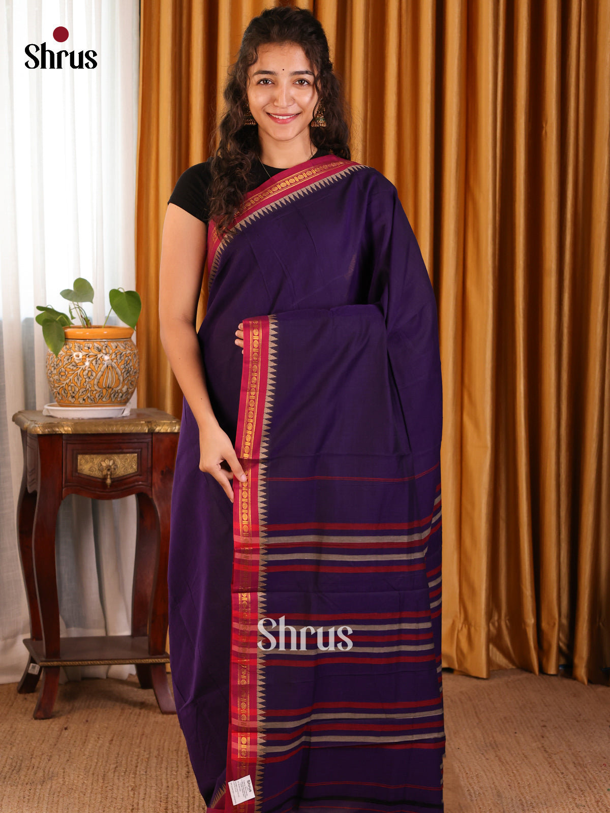 Blue with Red - Narayanpet Cotton Saree - Shop on Shrus.com