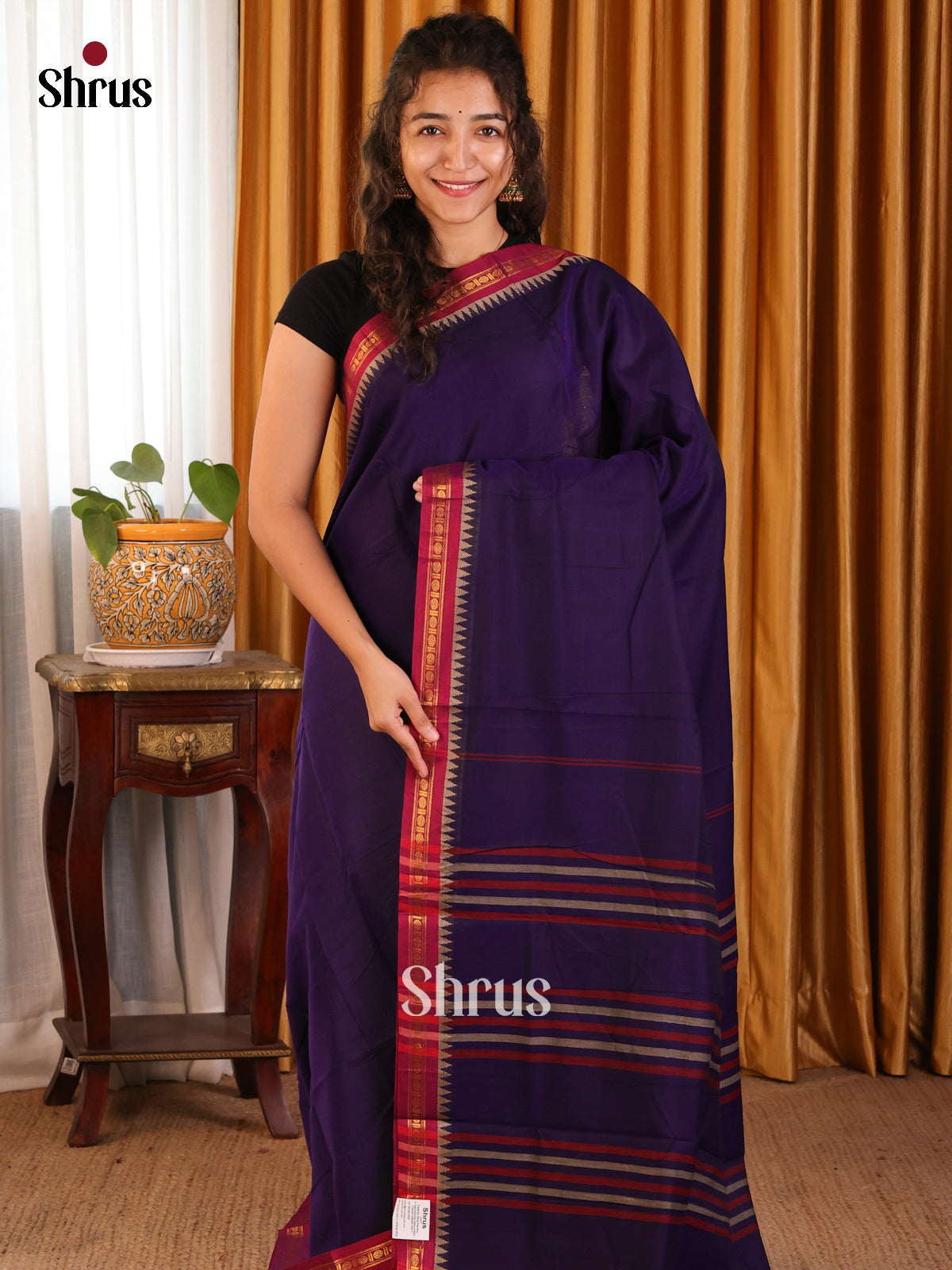 Violet with Maroon - Narayanpet Cotton Saree - Shop on Shrus.com