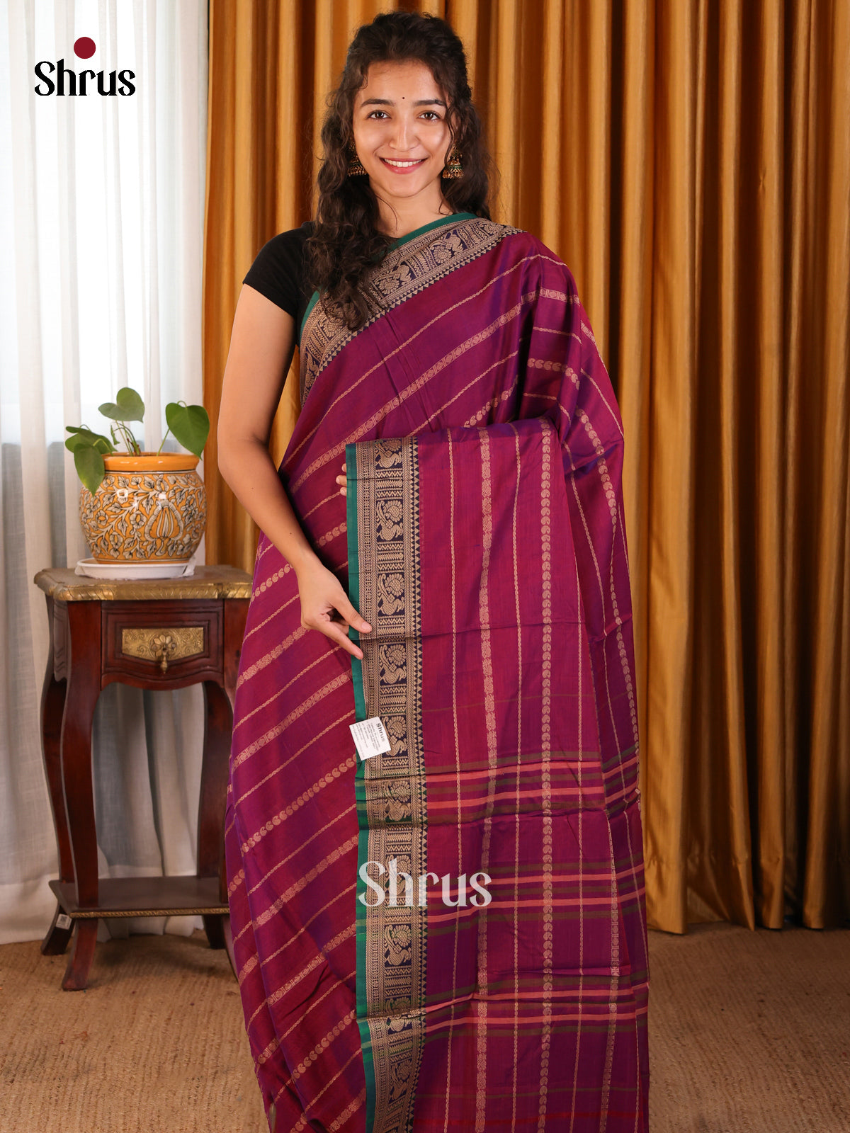 Purple with Green - Narayanpet Cotton Saree - Shop on Shrus.com