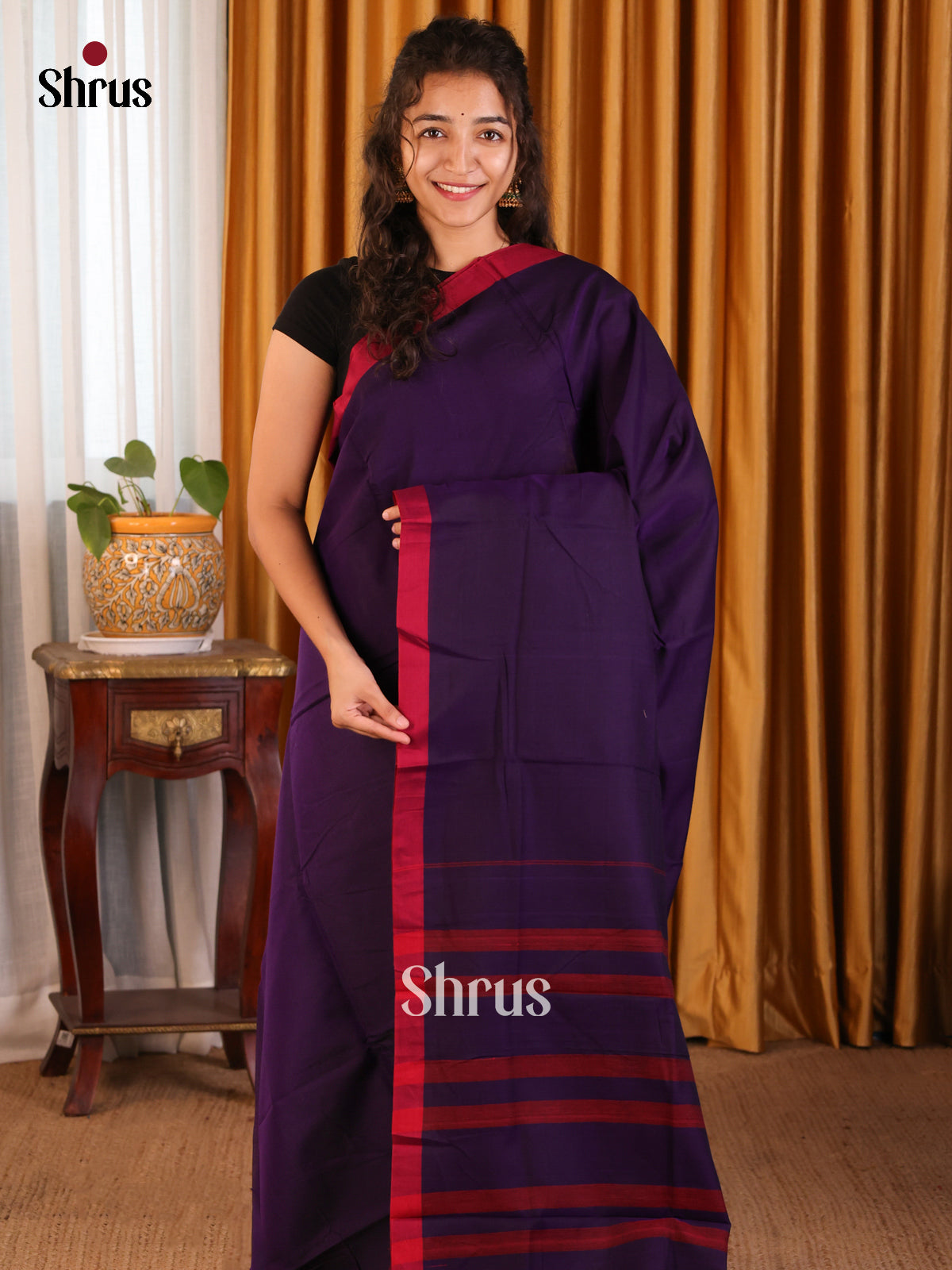 Violet & Red - Narayanpet Cotton Saree - Shop on Shrus.com