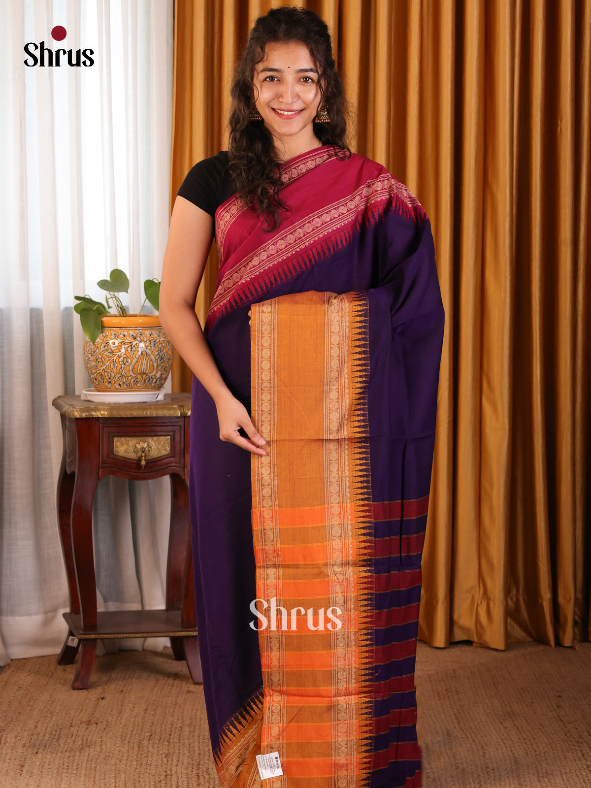 Violet & Orange - Narayanpet Cotton Saree - Shop on Shrus.com