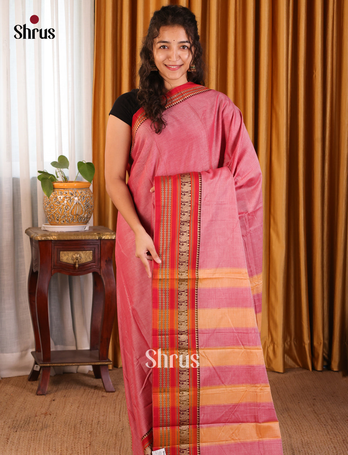 Pink with Red- Narayanpet Cotton Saree - Shop on Shrus.com