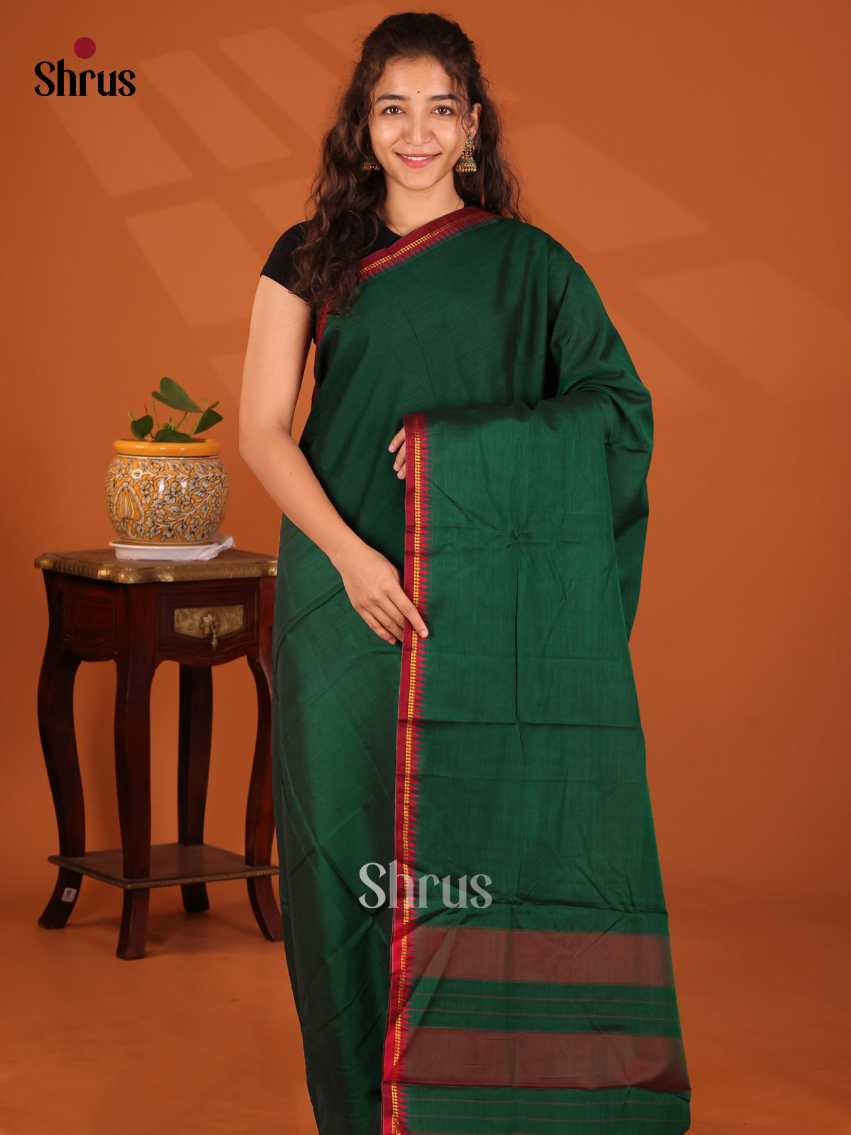 Green with Red - Narayanpet Cotton Saree - Shop on Shrus.com