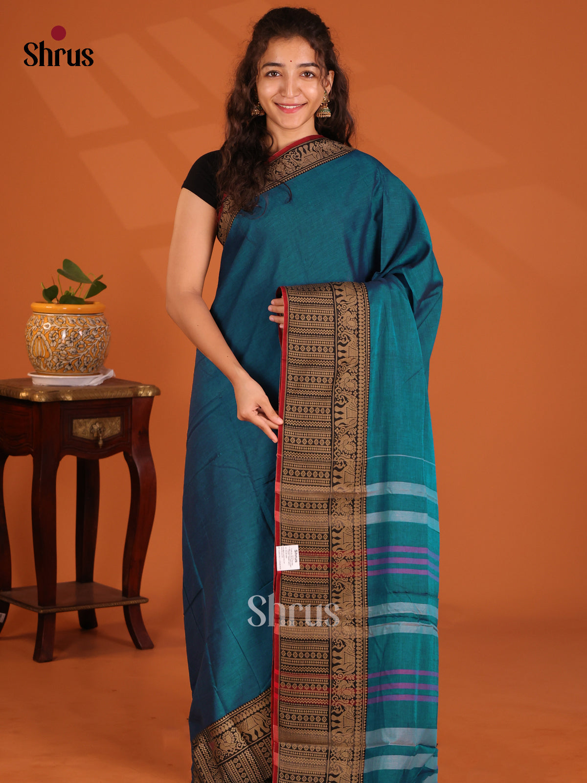 Blue with Red - Narayanpet Cotton Saree - Shop on Shrus.com