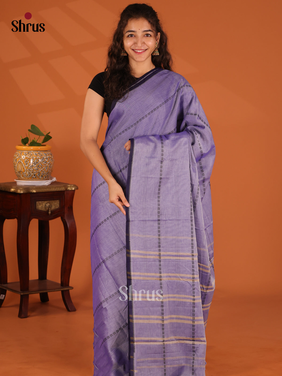 Purple with Black - Narayanpet Cotton Saree - Shop on Shrus.com
