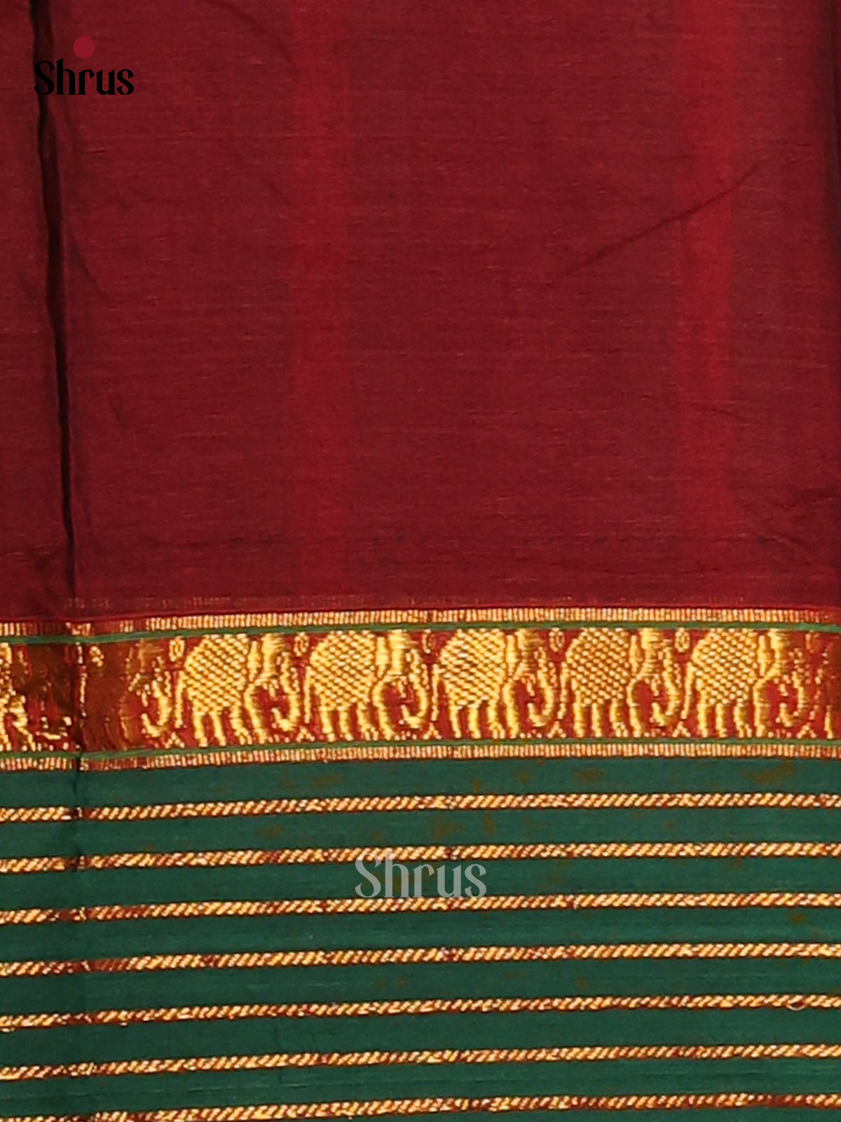 Maroon with Green - Narayanpet Cotton Saree - Shop on Shrus.com