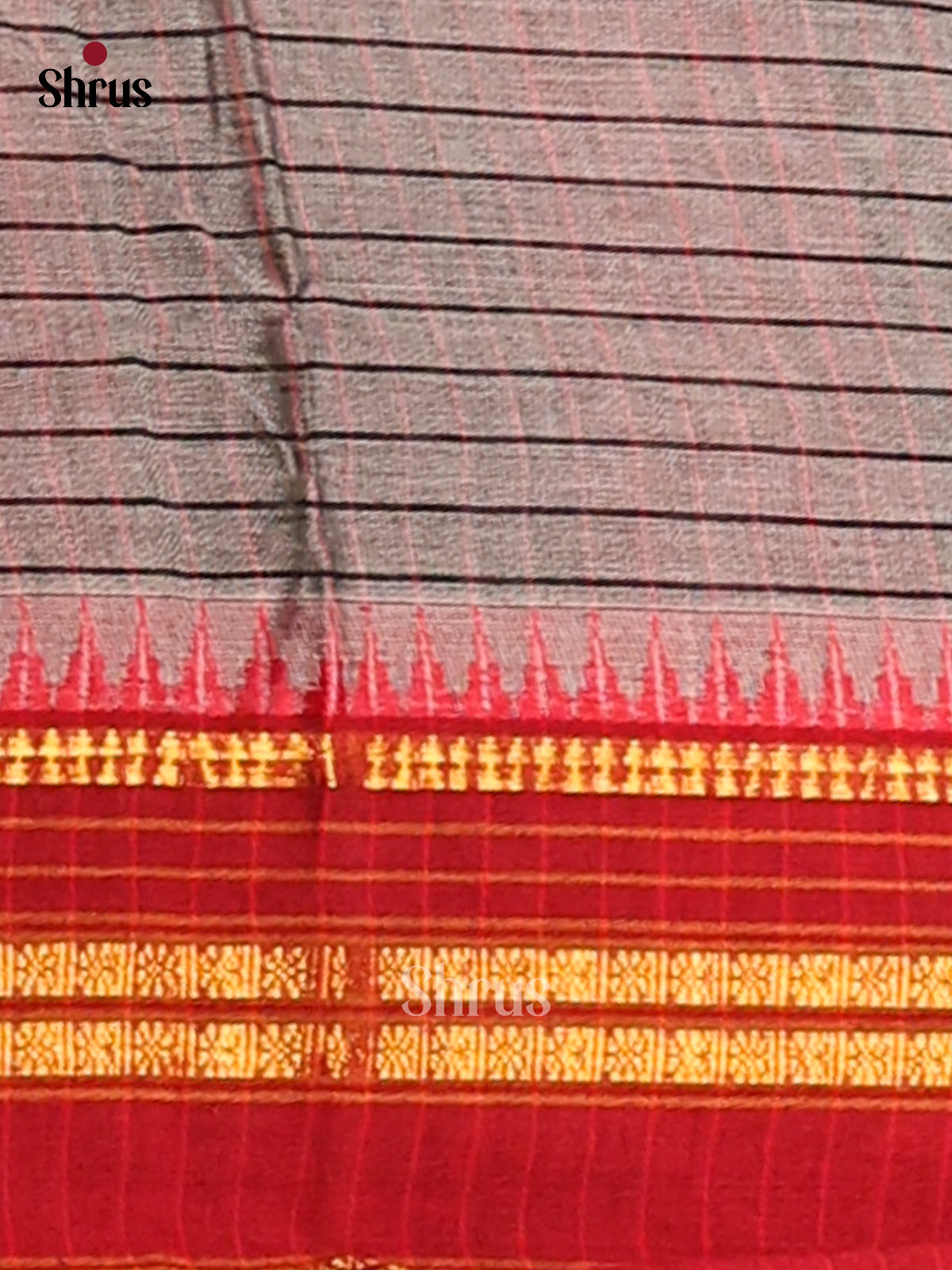 Grey with Red - Narayanpet Cotton Saree - Shop on Shrus.com