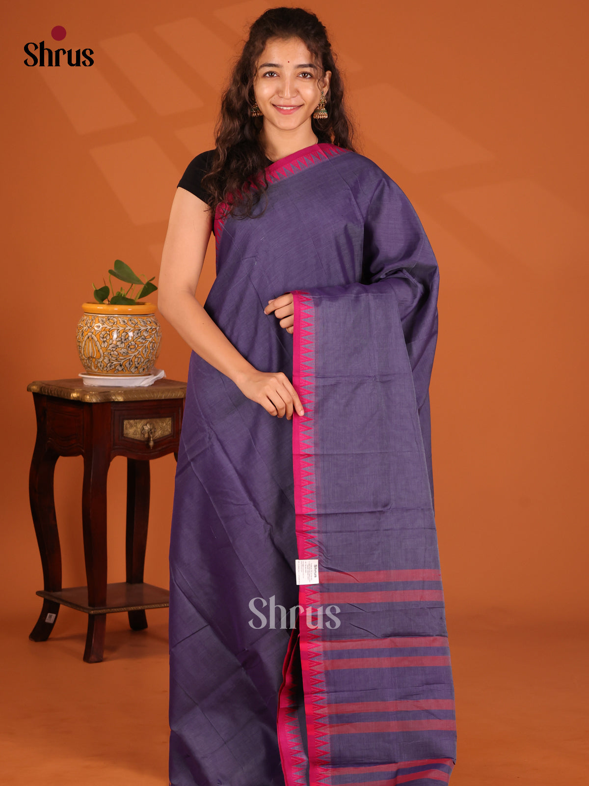 Violet with Maroon - Narayanpet Cotton Saree - Shop on Shrus.com