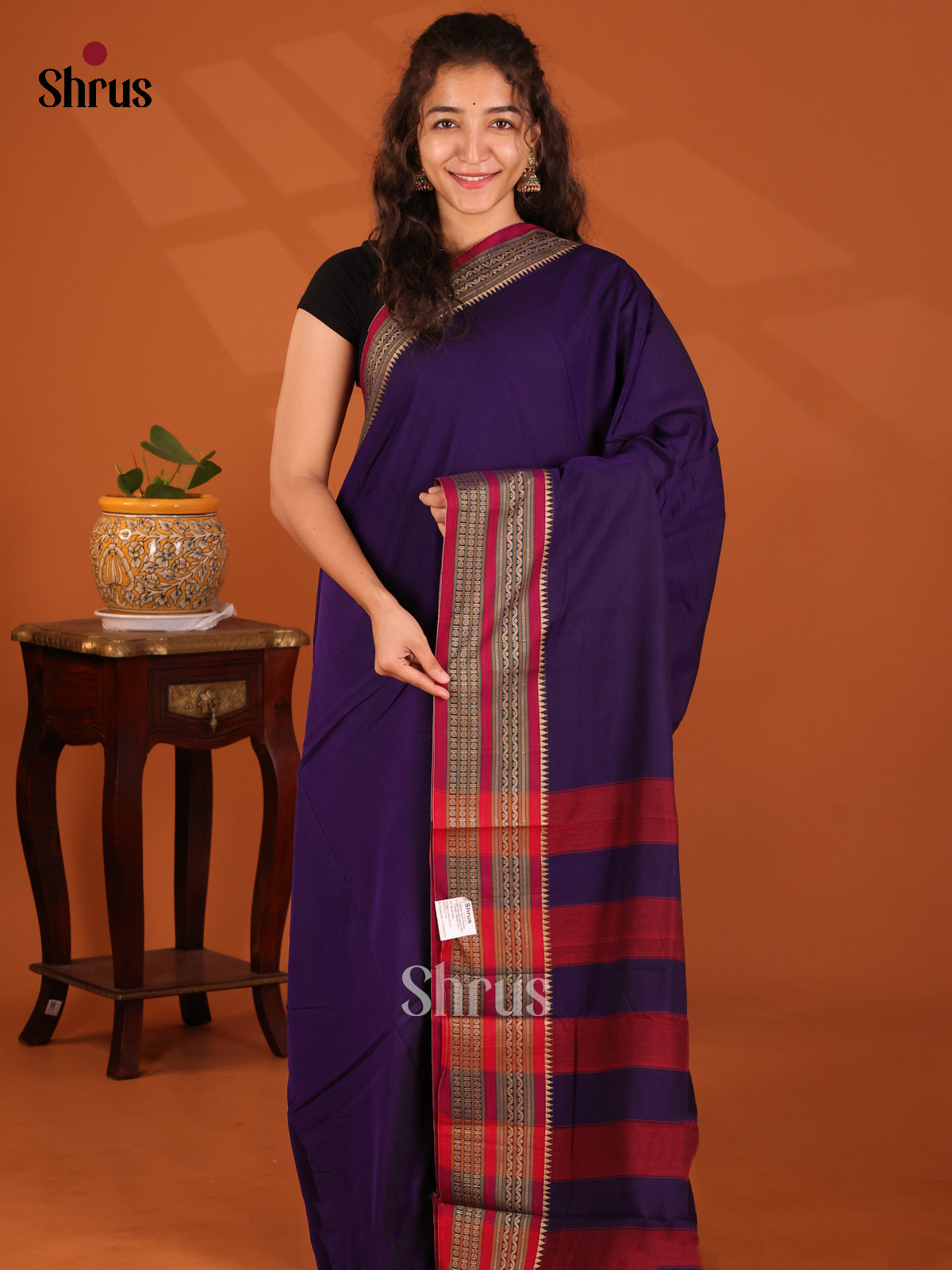 Violet & Maroon - Narayanpet Cotton Saree - Shop on Shrus.com
