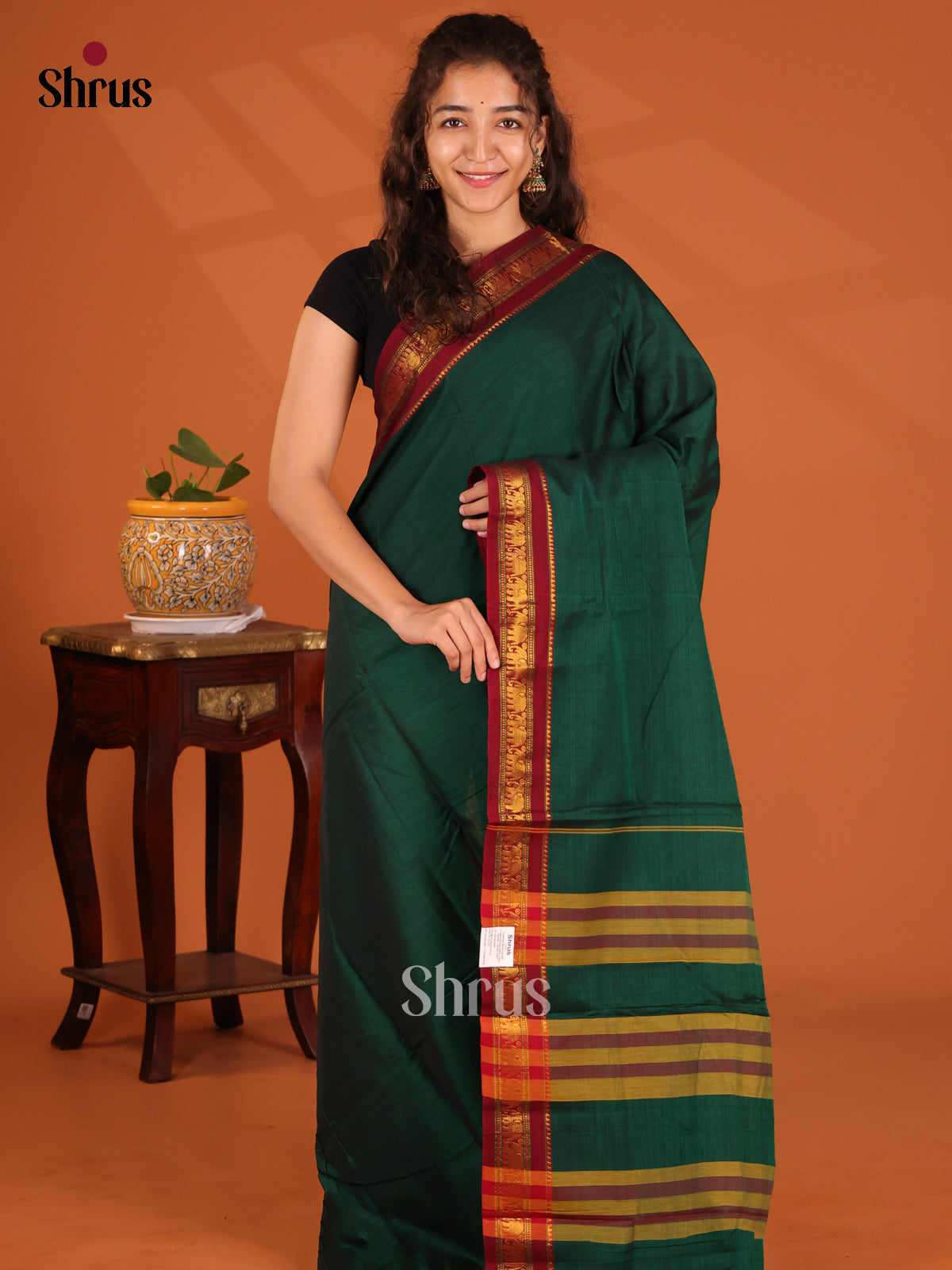 Green with Maroon - Narayanpet Cotton Saree - Shop on Shrus.com