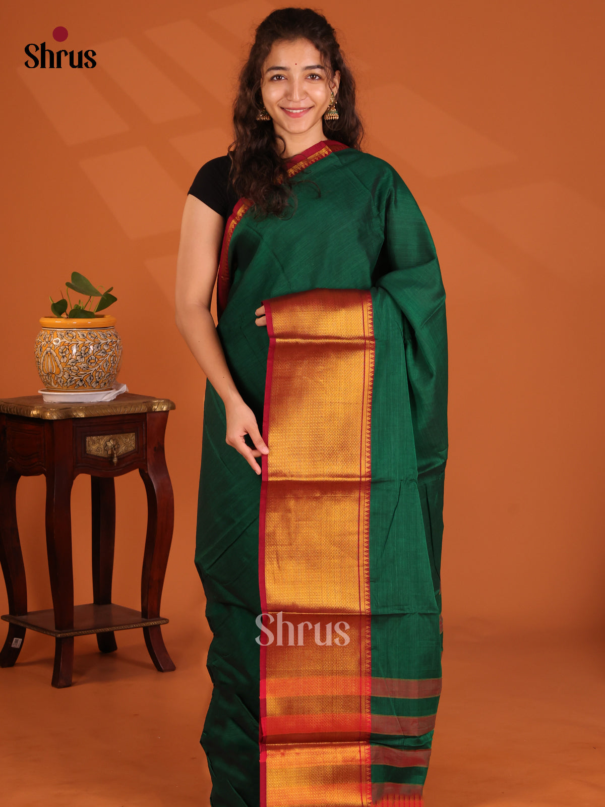 Green with Maroon - Narayanpet Cotton Saree - Shop on Shrus.com