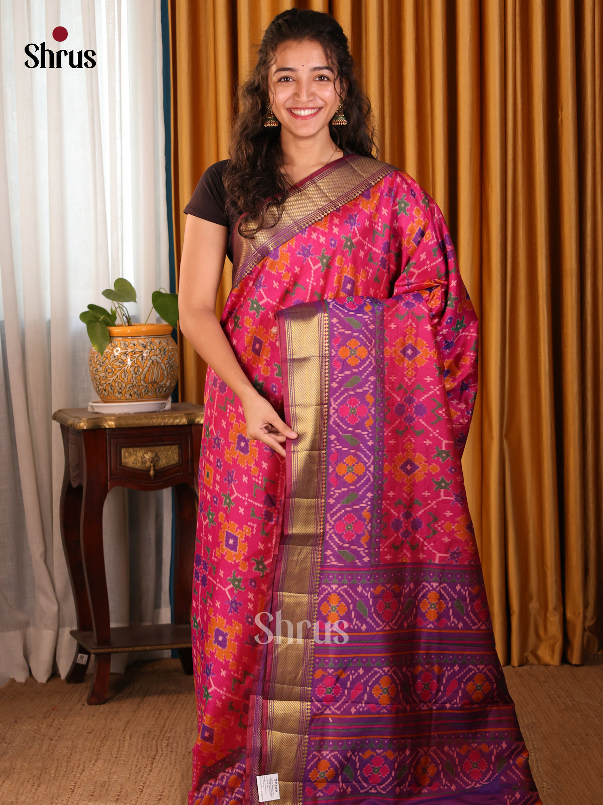 Pink & Purple - Semi Patola Saree - Shop on Shrus.com