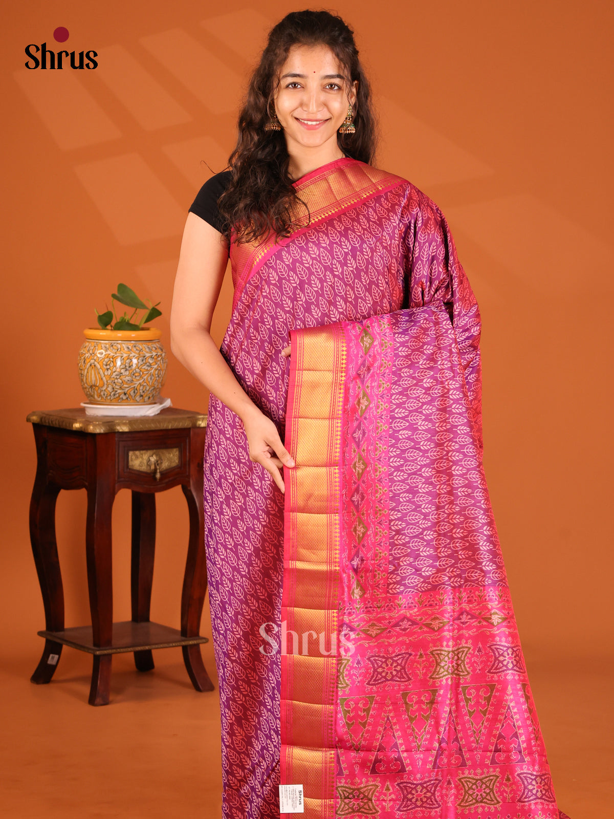 Purple with Pink- Semi Patola Saree - Shop on Shrus.com