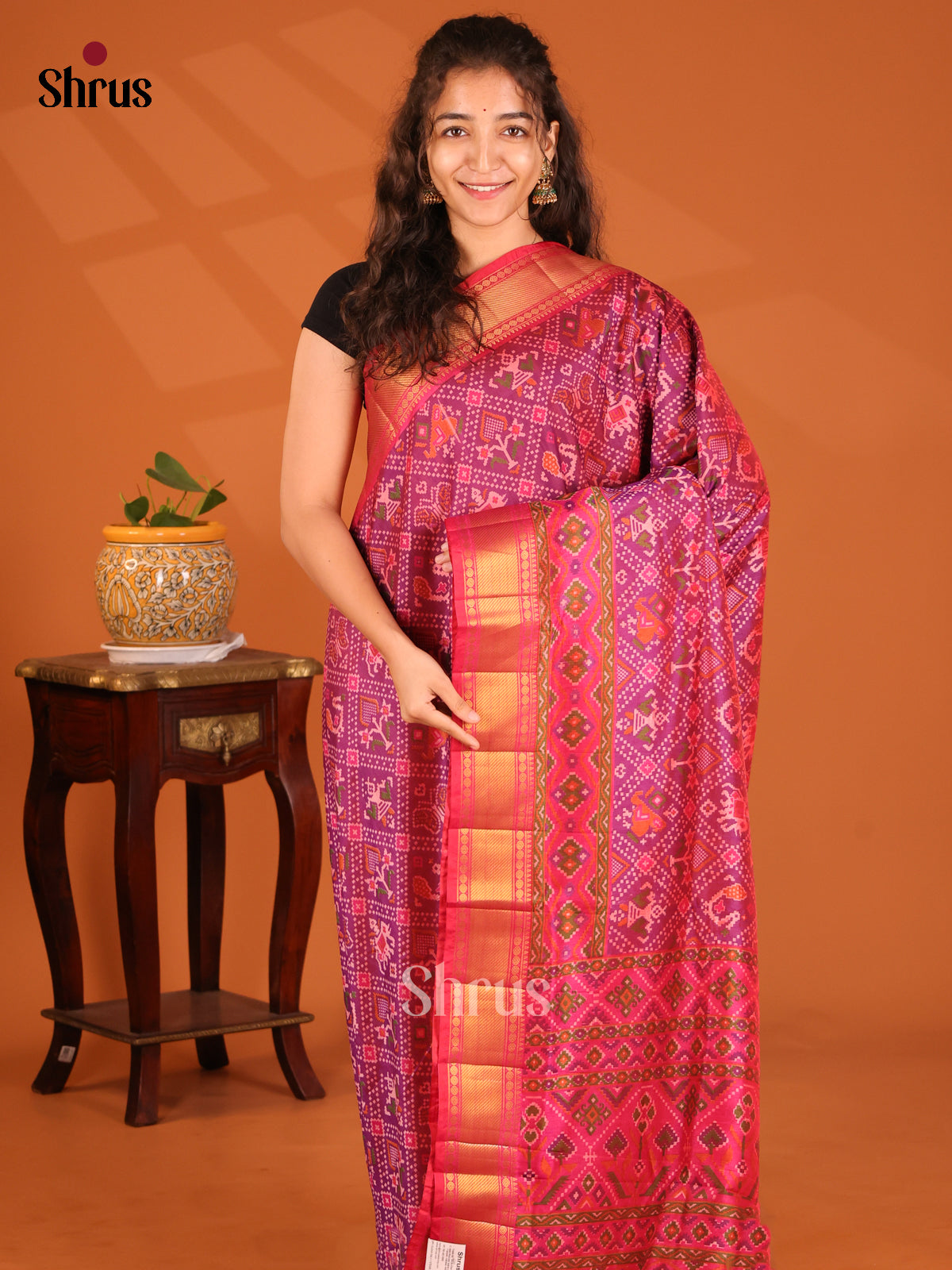 Purple with Pink- Semi Patola Saree - Shop on Shrus.com