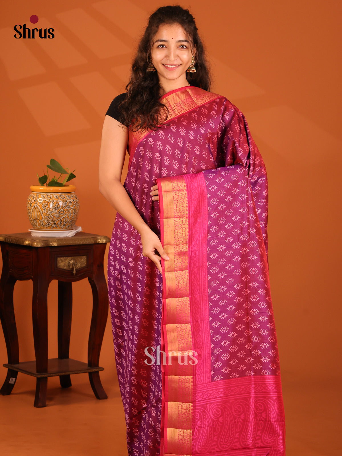 Purple with Pink - Semi Patola Saree - Shop on Shrus.com