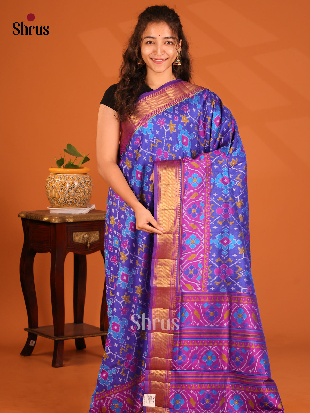 Blue with Purple - Semi Patola Saree - Shop on Shrus.com
