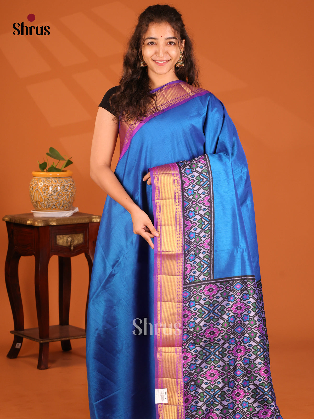 Blue with Purple - Semi Patola Saree - Shop on Shrus.com